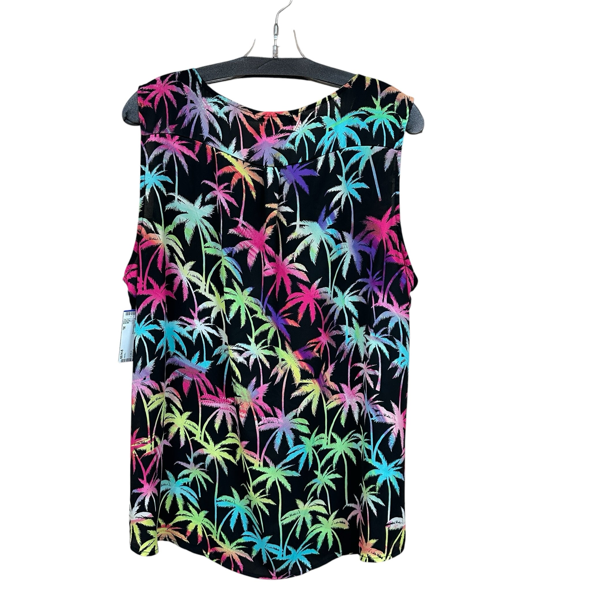 Tacera Size XL Sleeveless Multi-Color Palm Trees Top