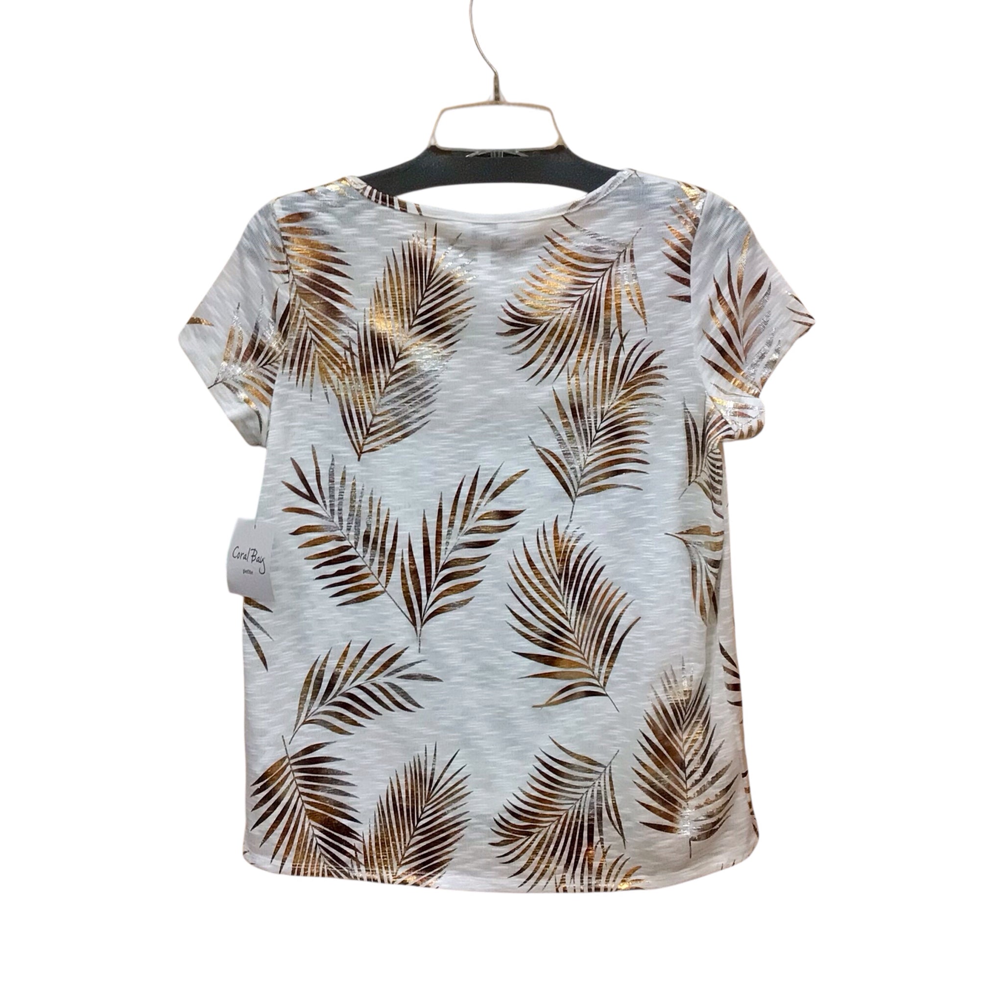 Coral Bay Bronze Palm Short Sleeve Top Size Petite Small NWT