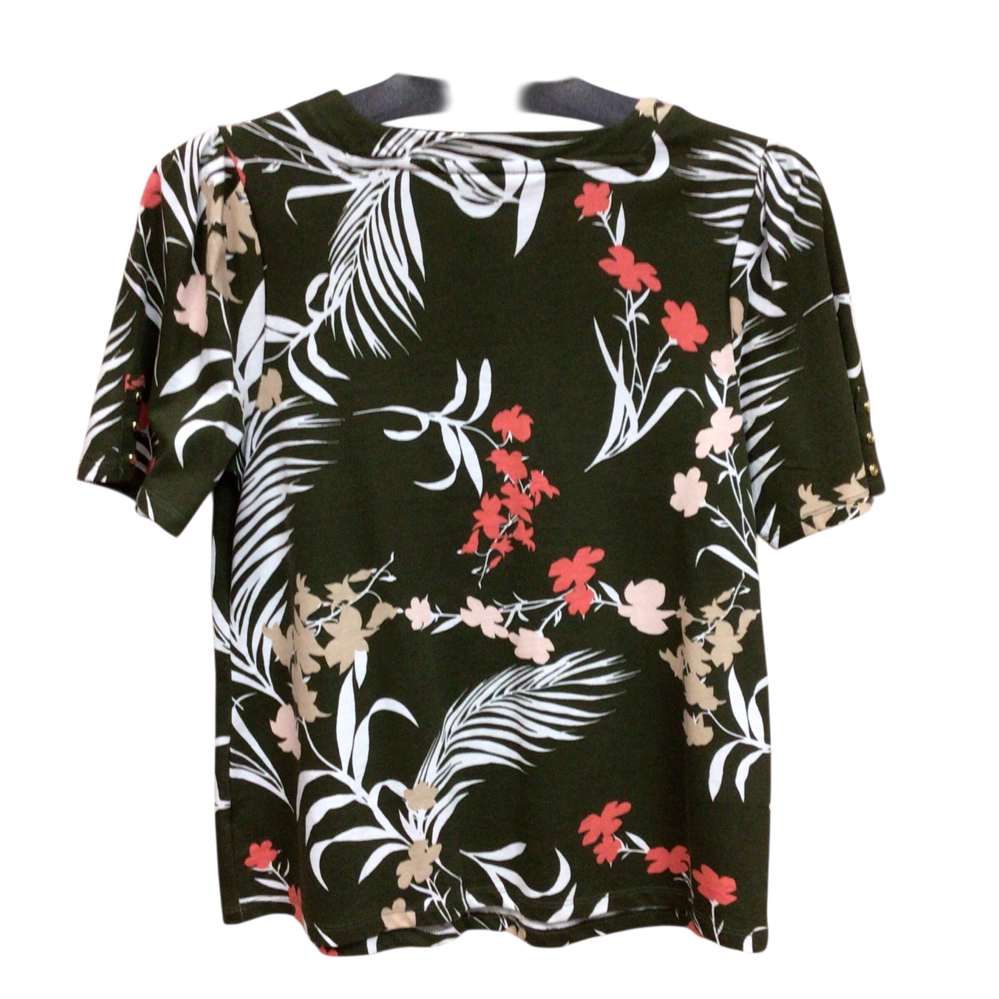 Liz Claiborne Green Floral Short Sleeve Top Size Large