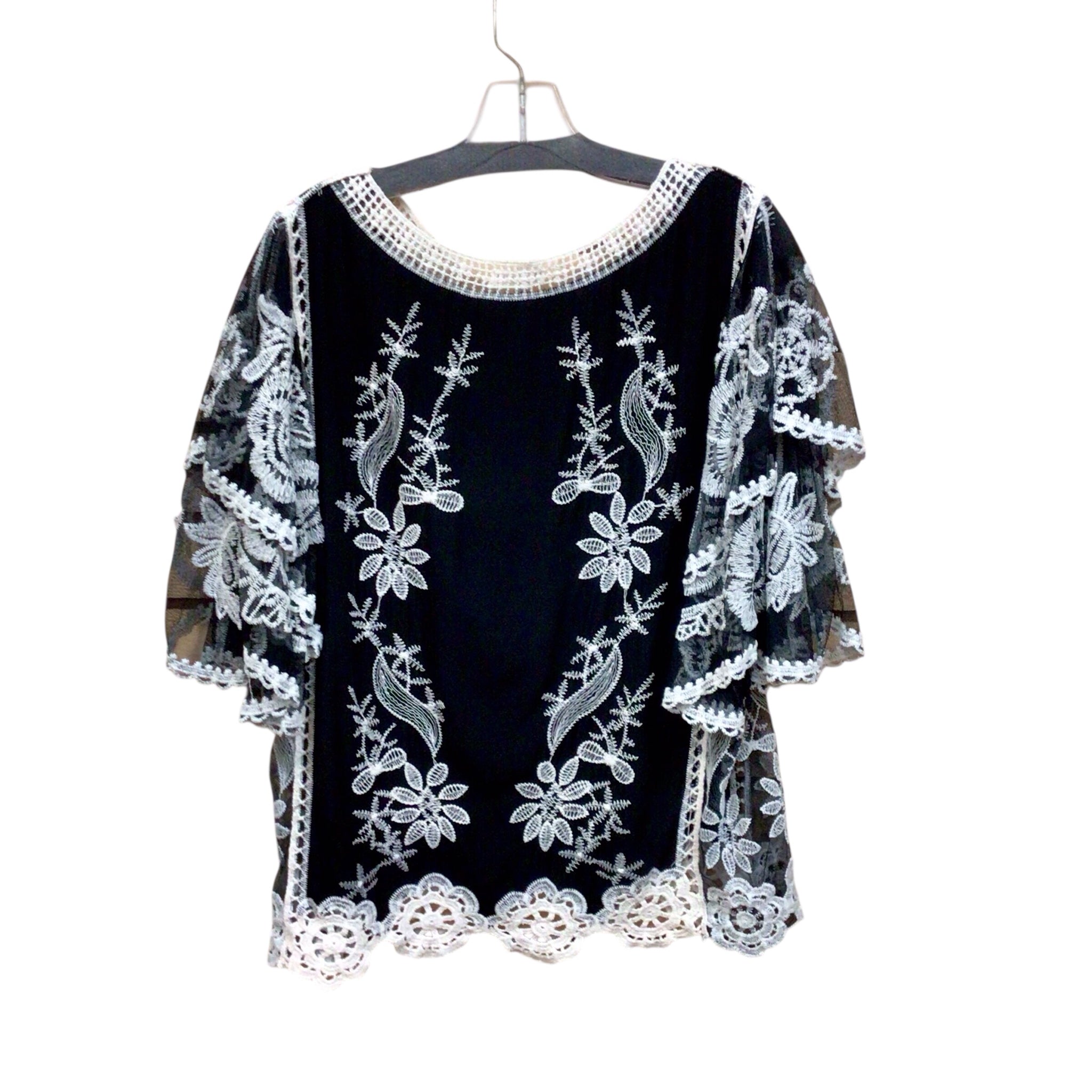 Sapphire Black & White Short Sleeve Top Size Petite Medium