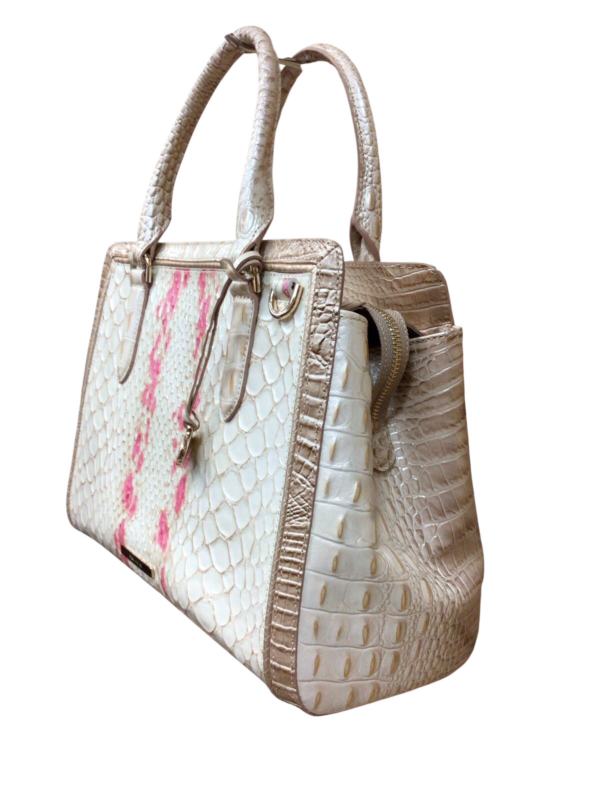 Brahmin Small "Finley" Apricot Rose Valentia Leather Satchel Crossbody Bag