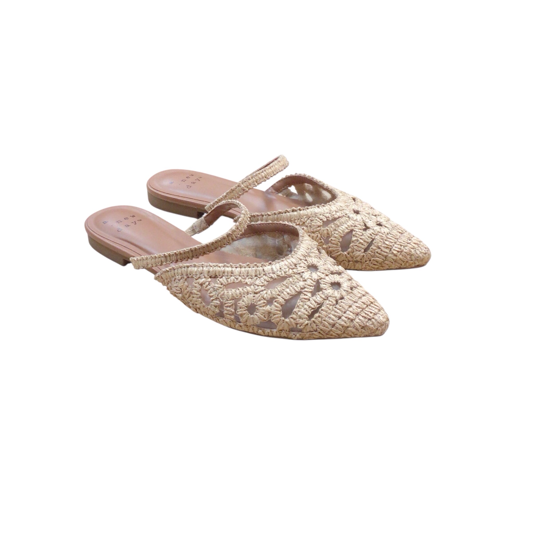 A New Day "Vienna" Raffia Woven Mule Flats Size 7.5