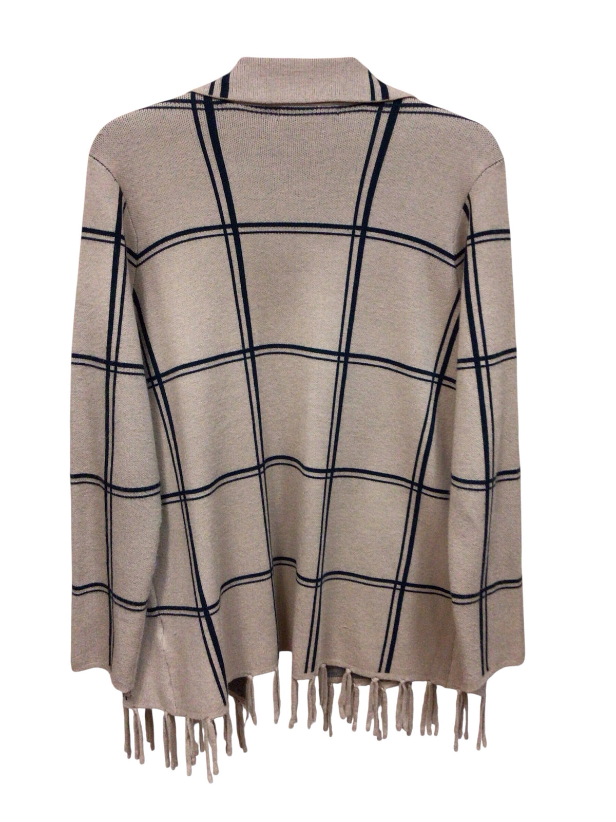 Adrienne Vittadini Tan & Black Plaid Long Sleeve Open Cardigan Size Large