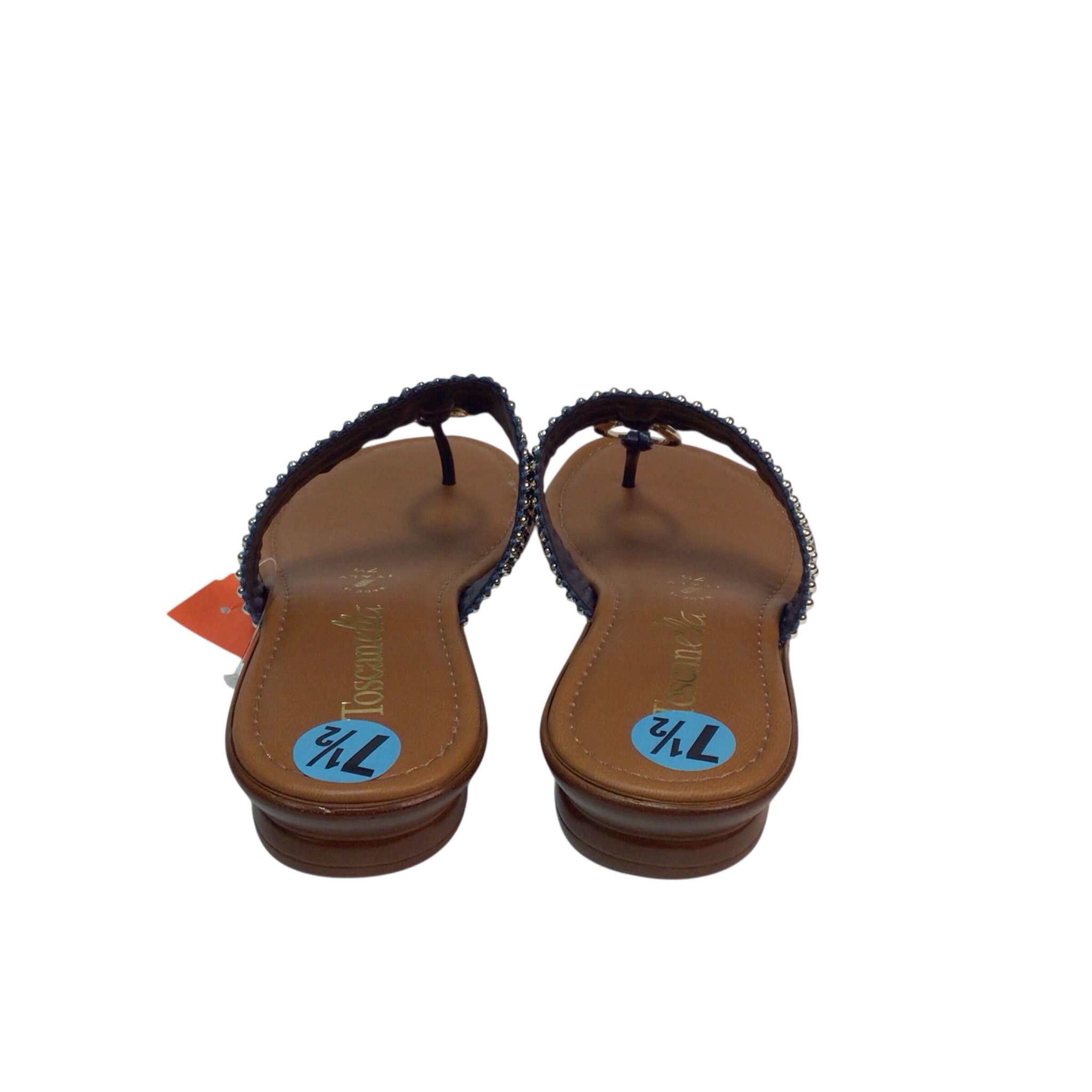 Toscanella Clasp-1 Navy Brown Sandals Size 7.5