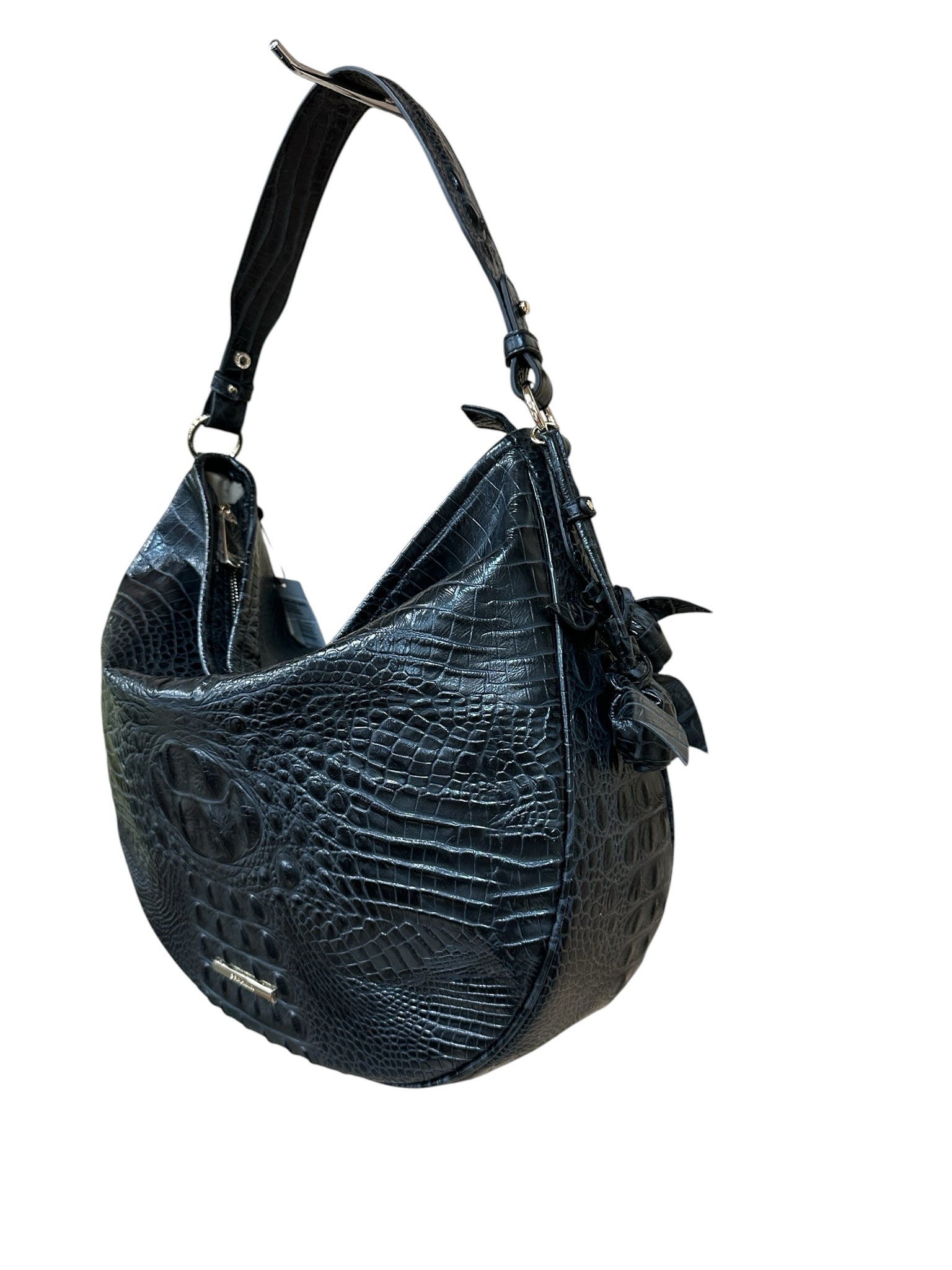 Brahmin Croc Embossed Black "Kathleen Rose" Leather Shoulder Bag