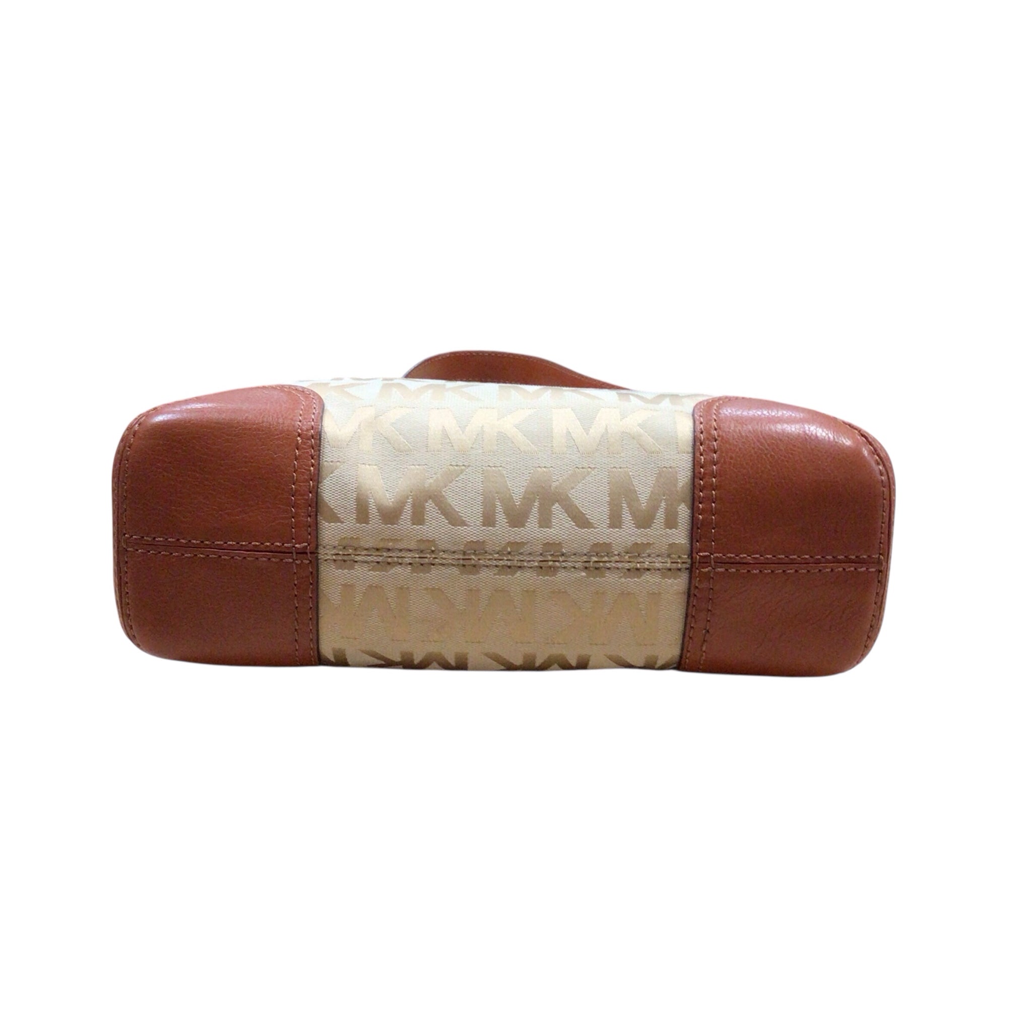 Michael Kors "Millbrook" Signature Logo Jacquard Tan Shoulder Bag