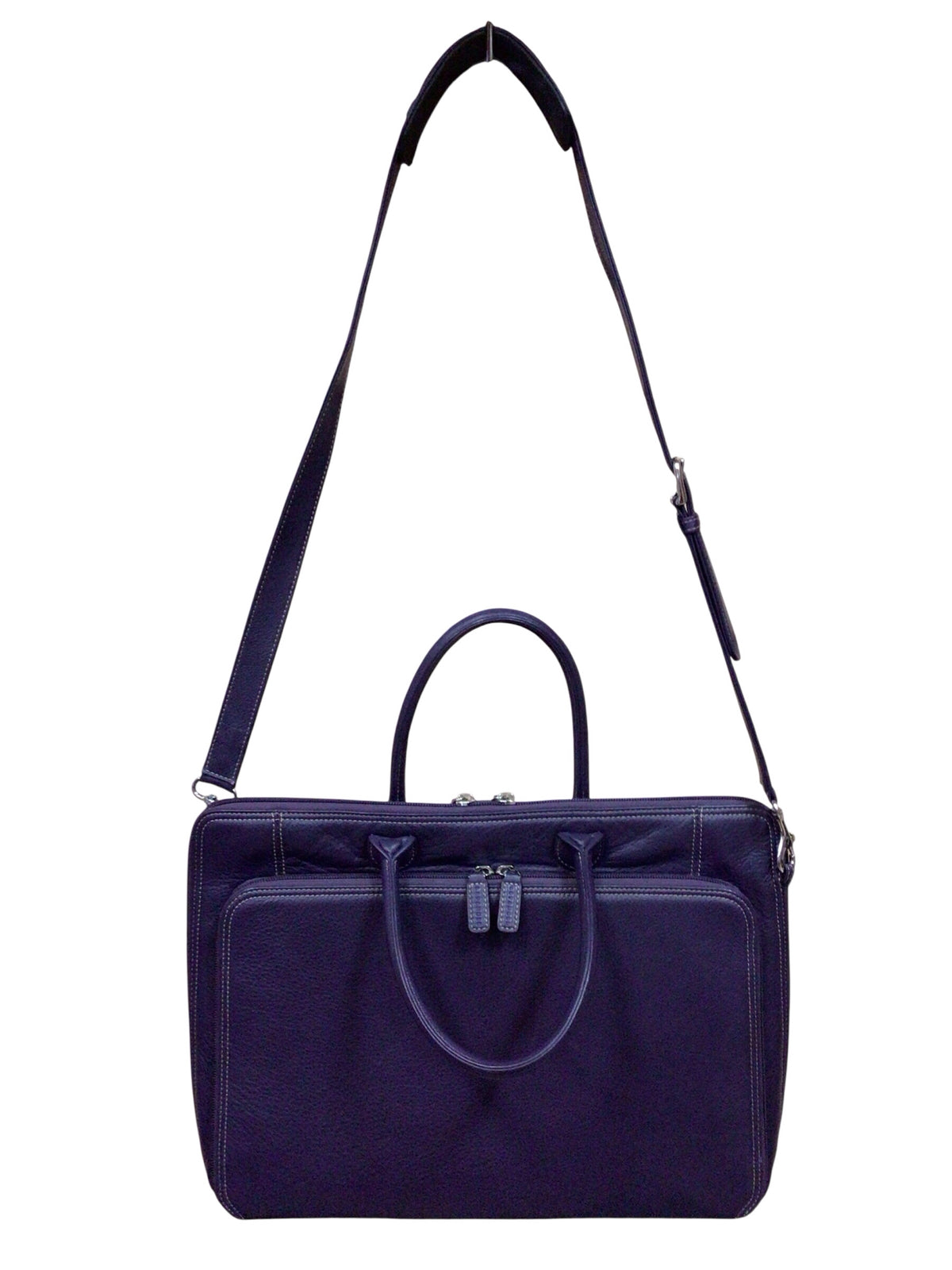 Levenger Purple Pebbled Leather Expandable Briefbag