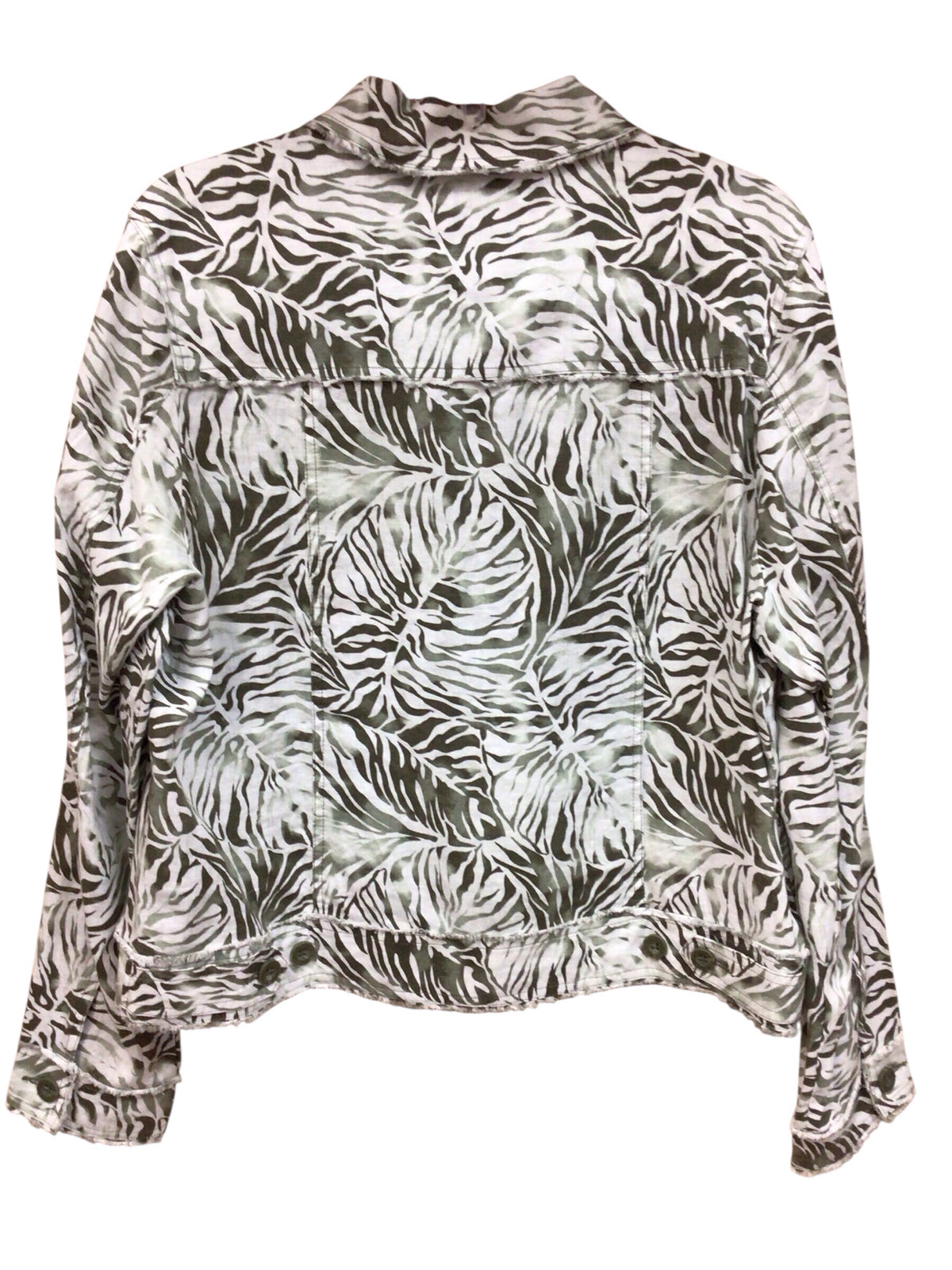 Tommy Bahama Forest Green "Monstera Mirage" Linen Trucker Jacket Size Large