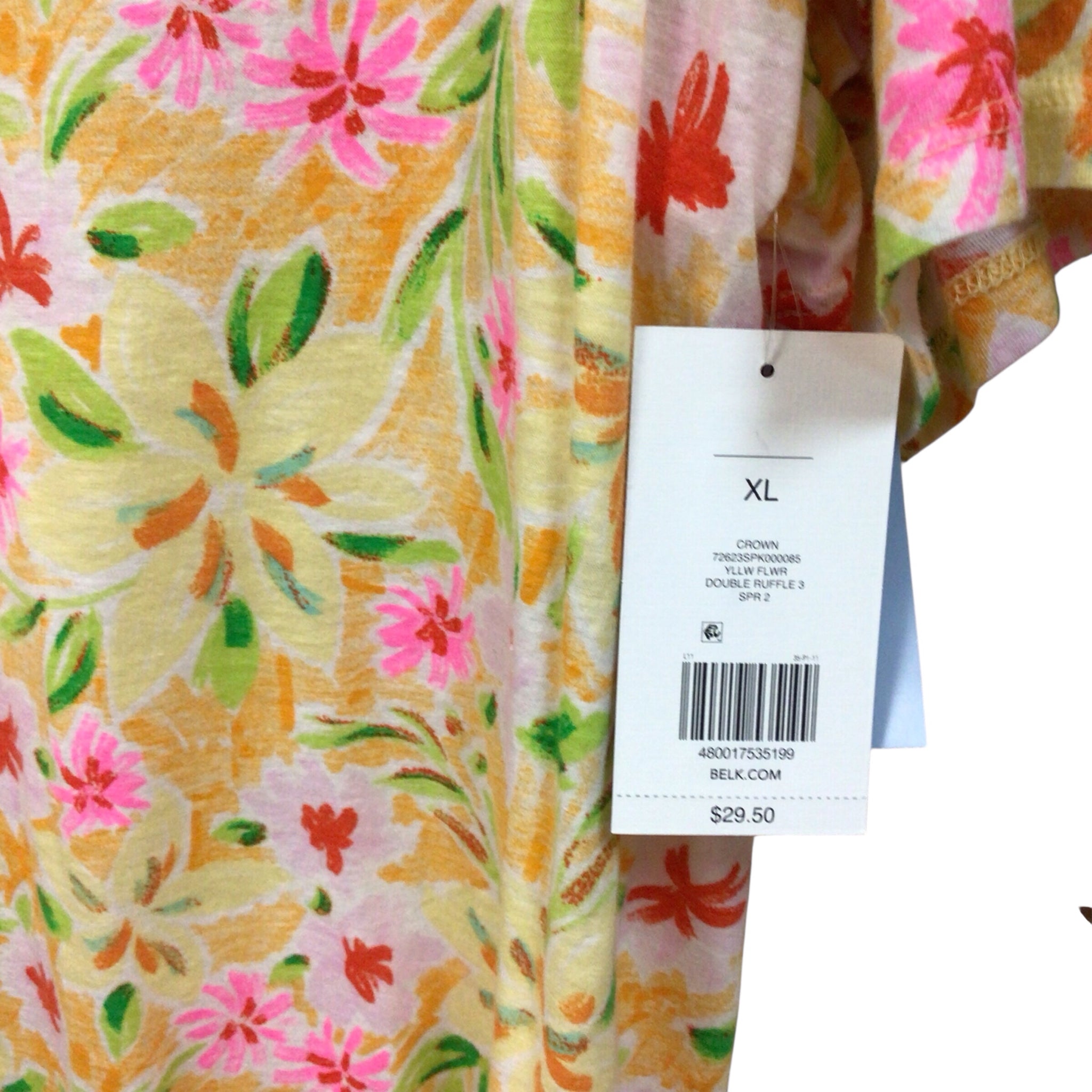 Crown & Ivy Yellow Floral Short Sleeve Top Size XL NWT