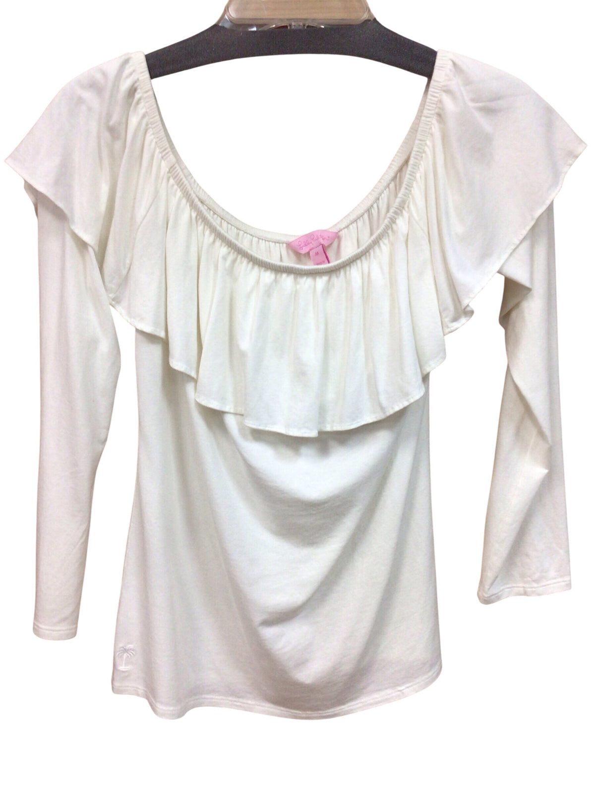 Lilly Pulitzer "Alessa" White Ruffle Knit Long Sleeve Top Size Medium