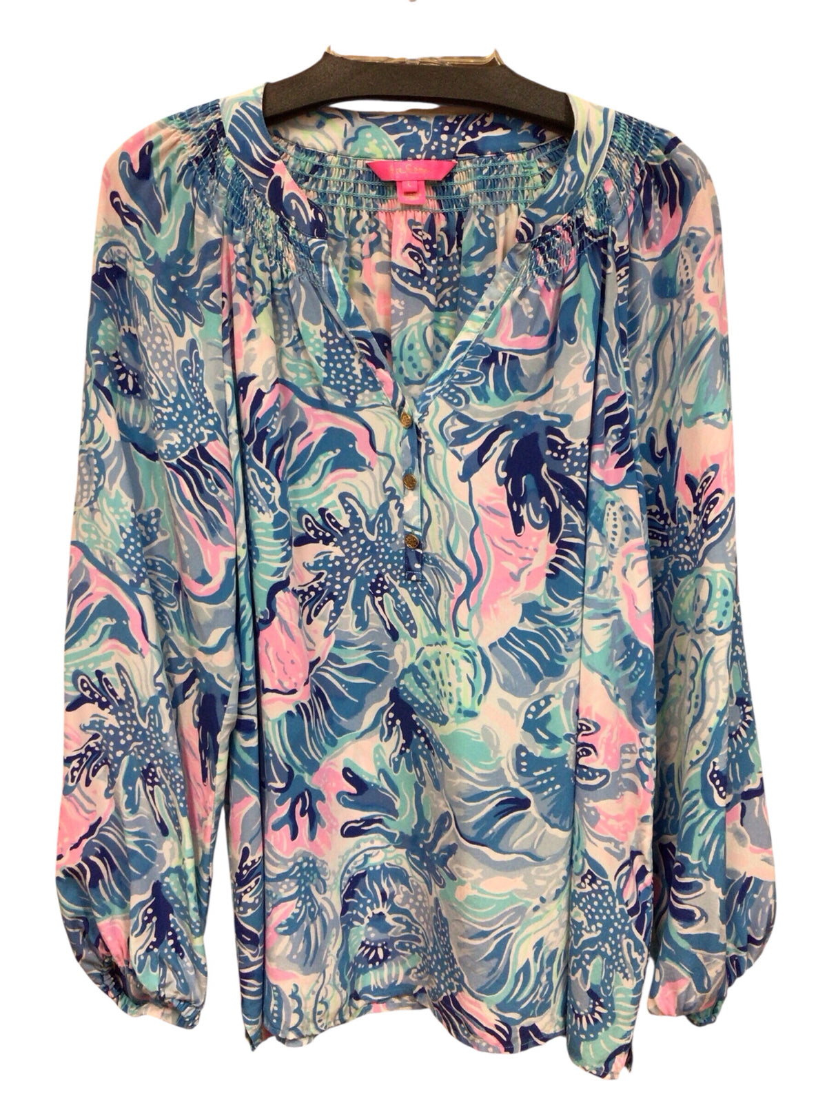 Lilly Pulitzer "Elsa" Silk Long Sleeve Blouse Size Large