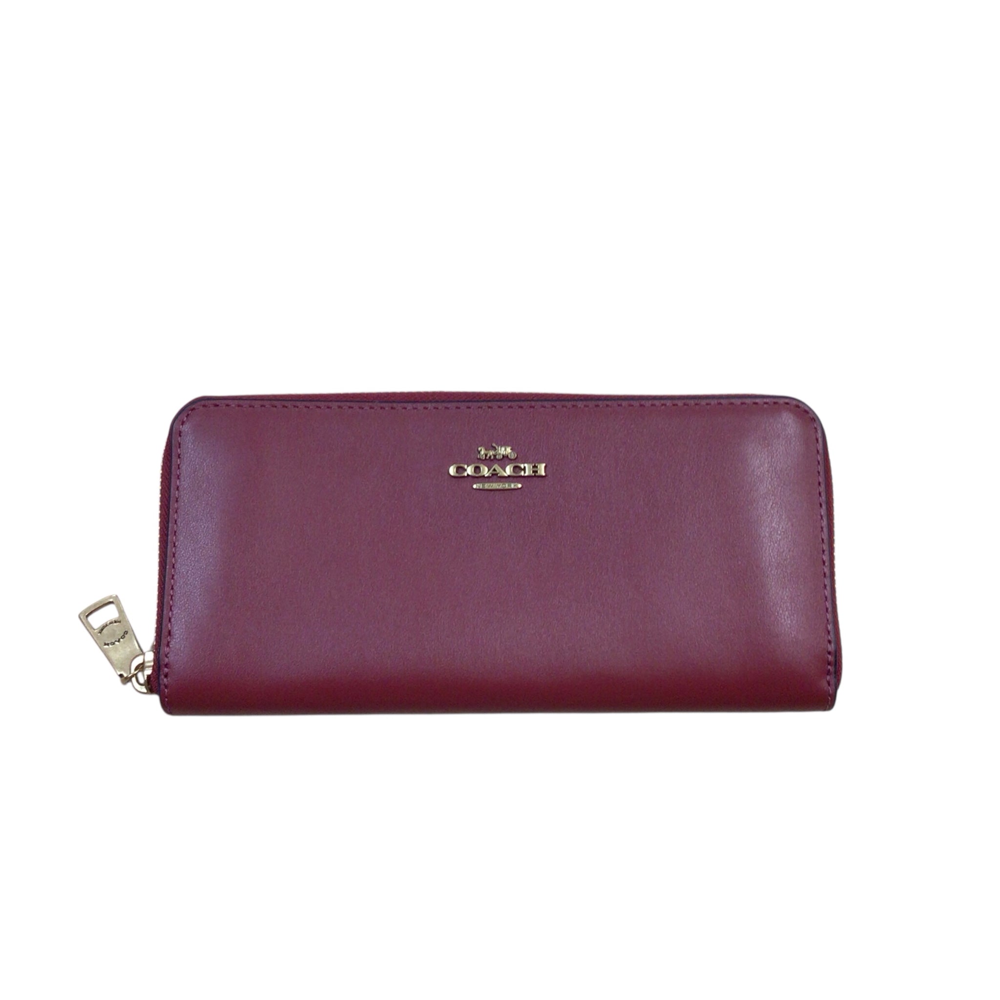 Coach Slim Accordian Cherry Red Leather Zip Around Wallet