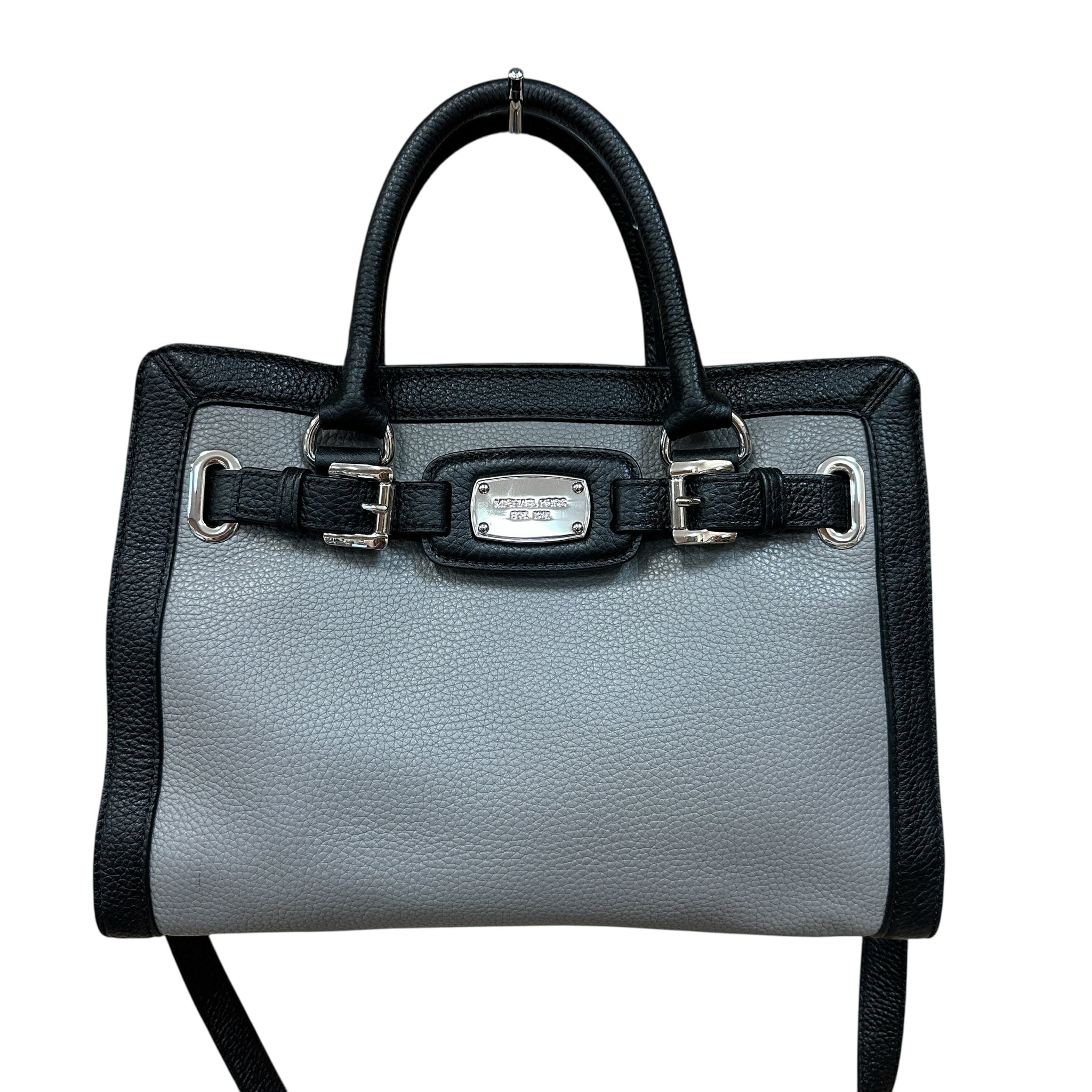 Michael Kors "Hamilton Frame Out" Black & Gray Leather Satchel Crossbody