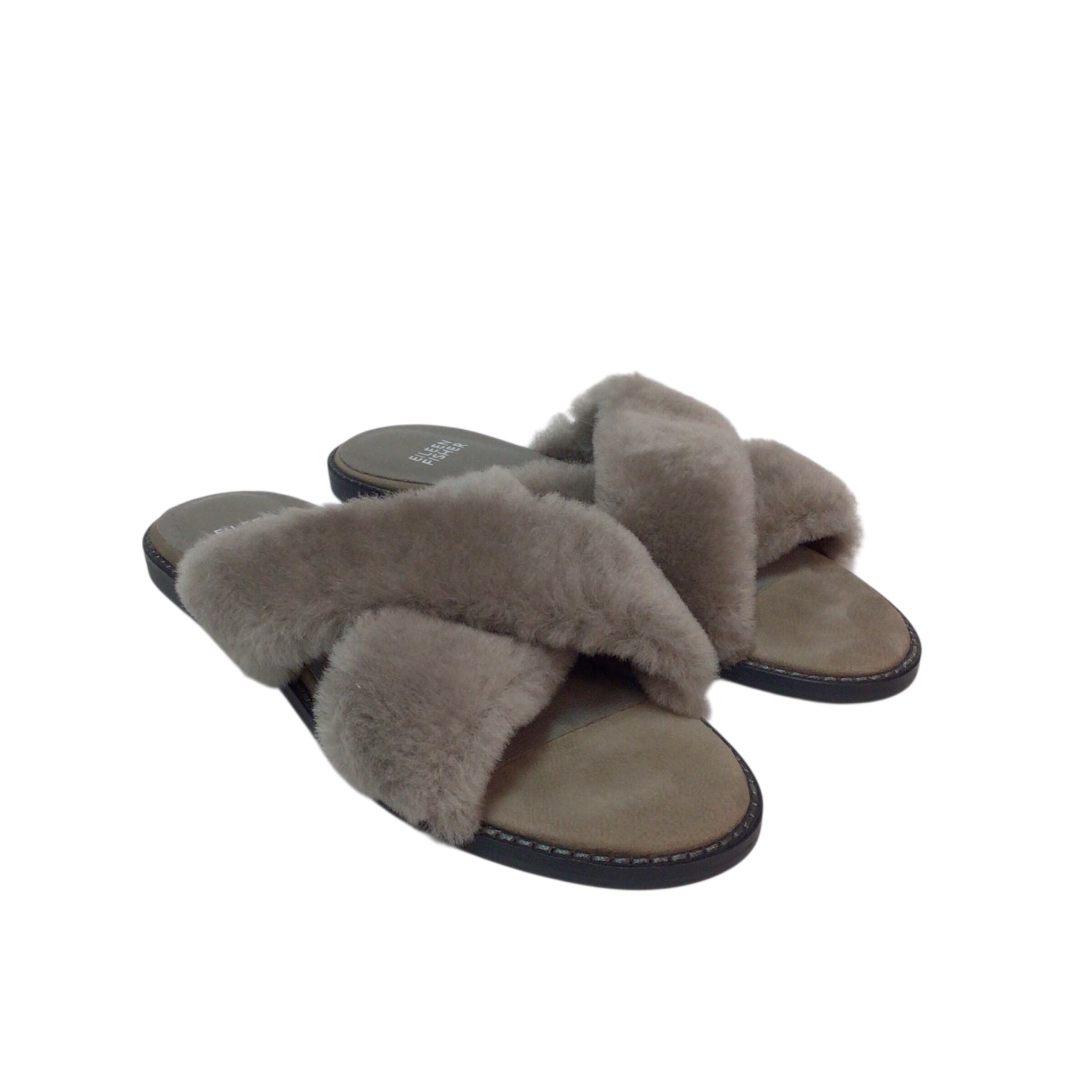 Eileen Fisher Women's Cross Shearling Gray Slipper Size 8
