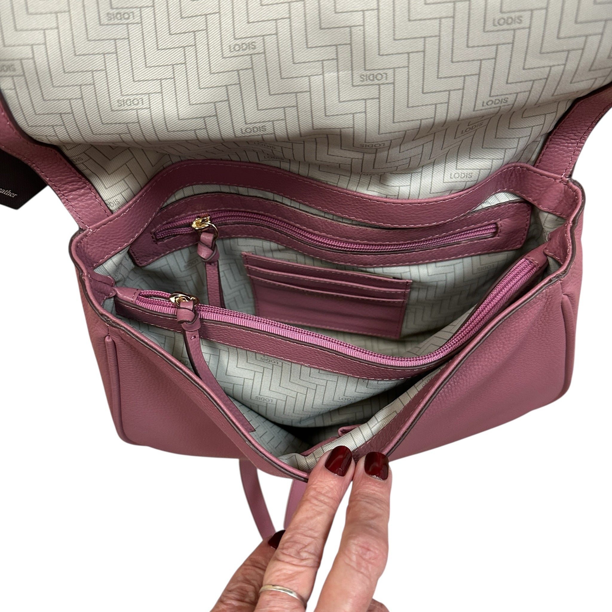 Lodis "Eva" Mauve Colored Leather Crossbody Saddle Bag