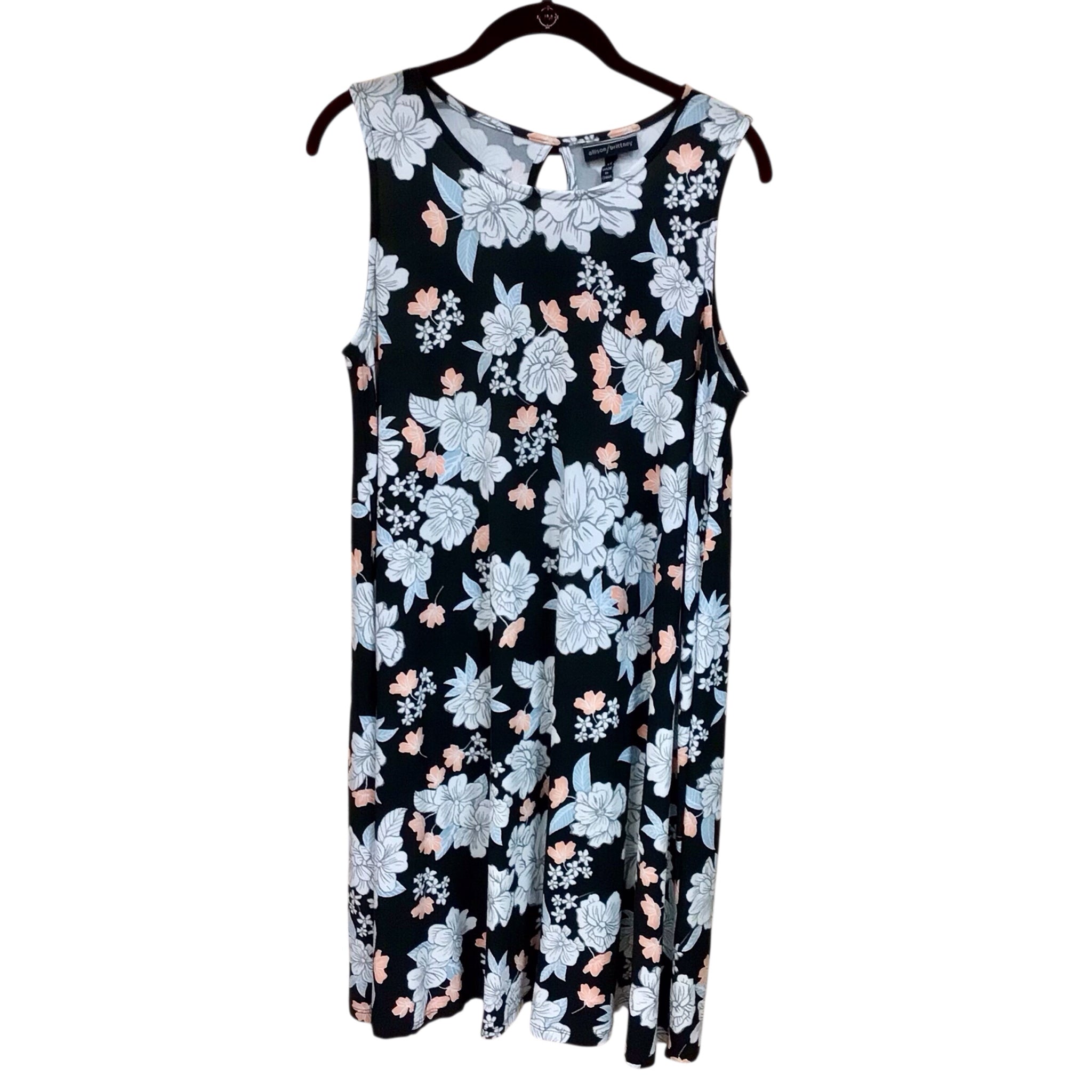 Alison Brittney Black Sleeveless Floral Dress Size Medium