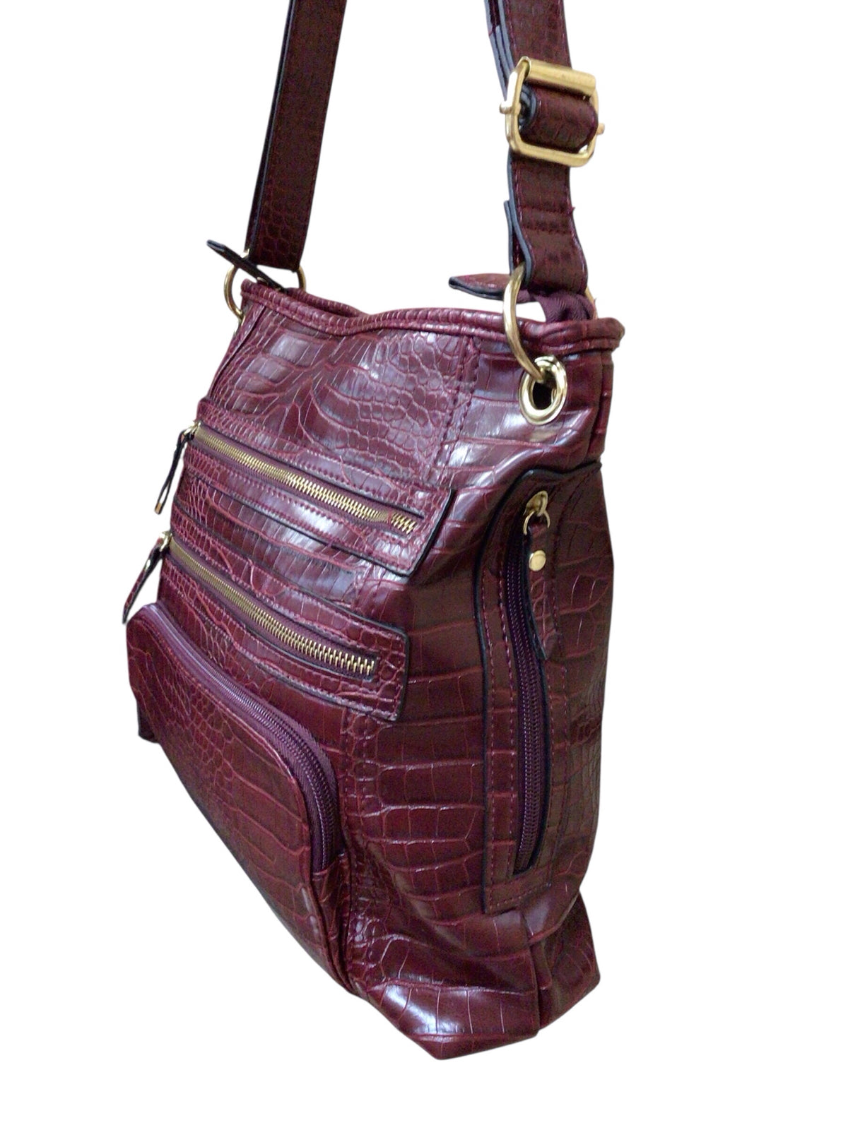 Bueno Burgundy Faux Croc-Embossed Shoulder Bag