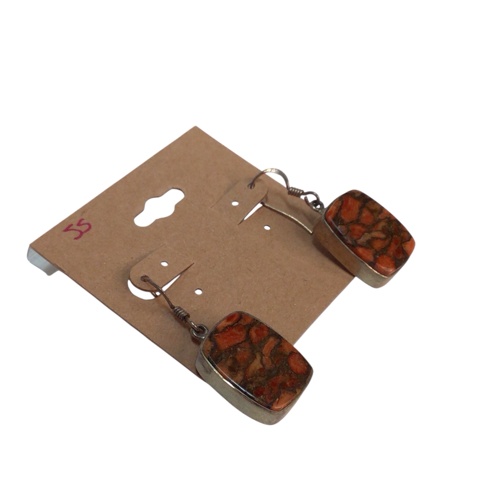 Large Red Silver Silver Sterling Earrings