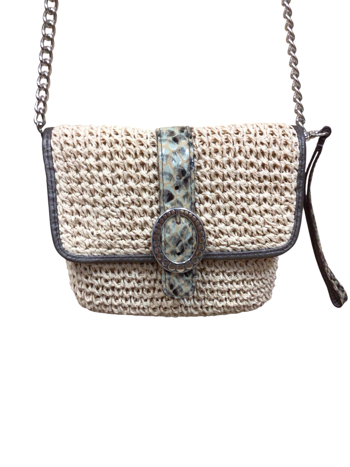 Brighton Mini Straw & Leather Wristlet Crossbody Bag