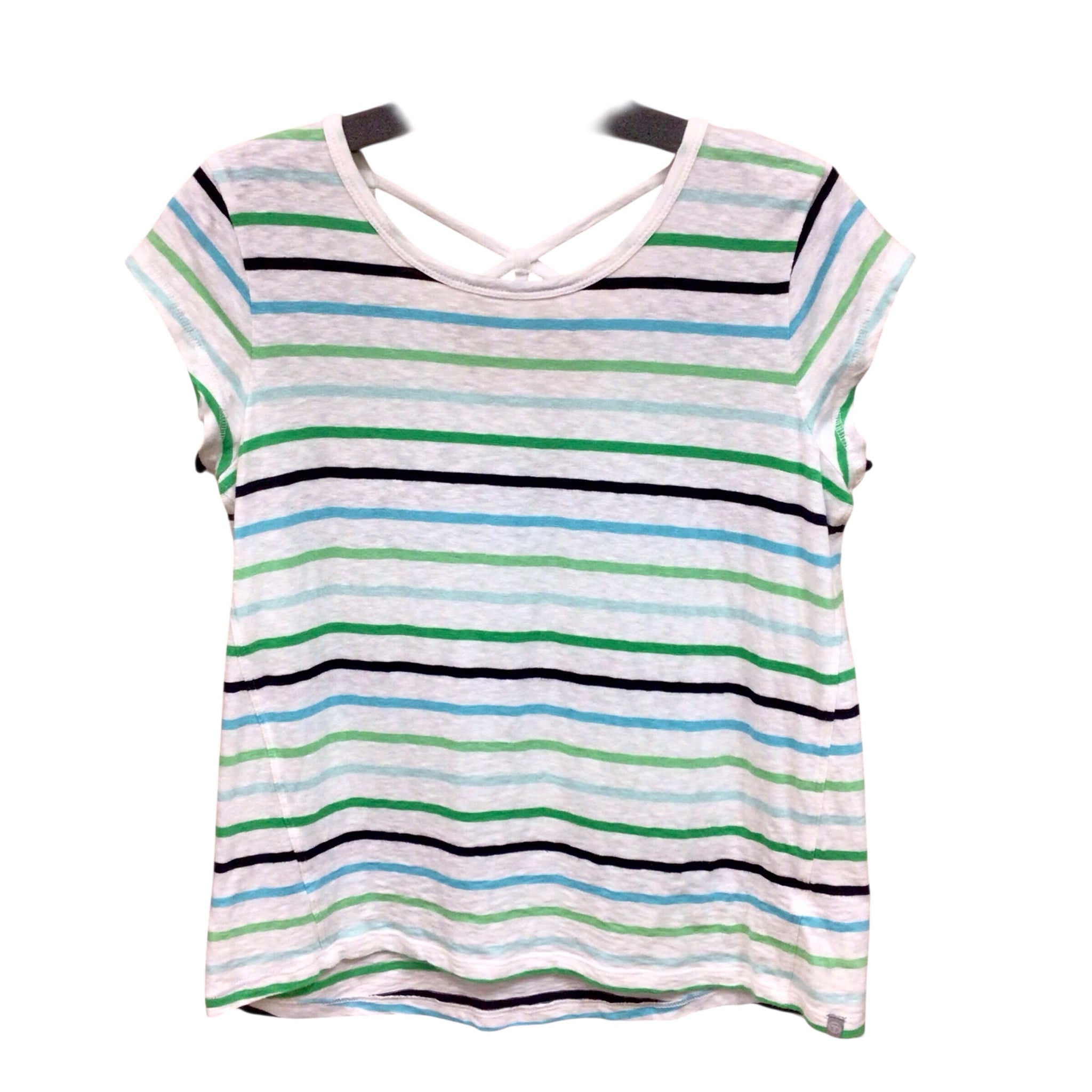 Talbots Black Green & Blue Striped Short Sleeve Top Size Petite Small