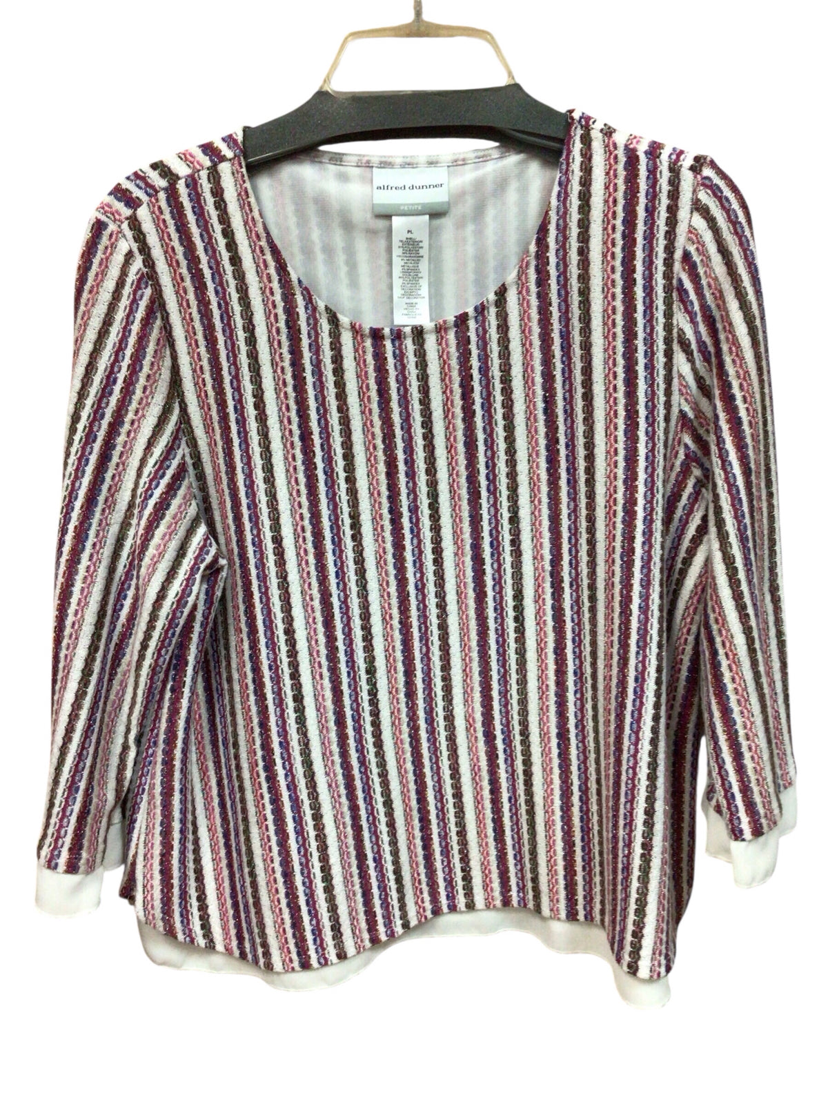 Alfred Dunner Colorful Striped 3/4 Sleeve Top Size Petite Large