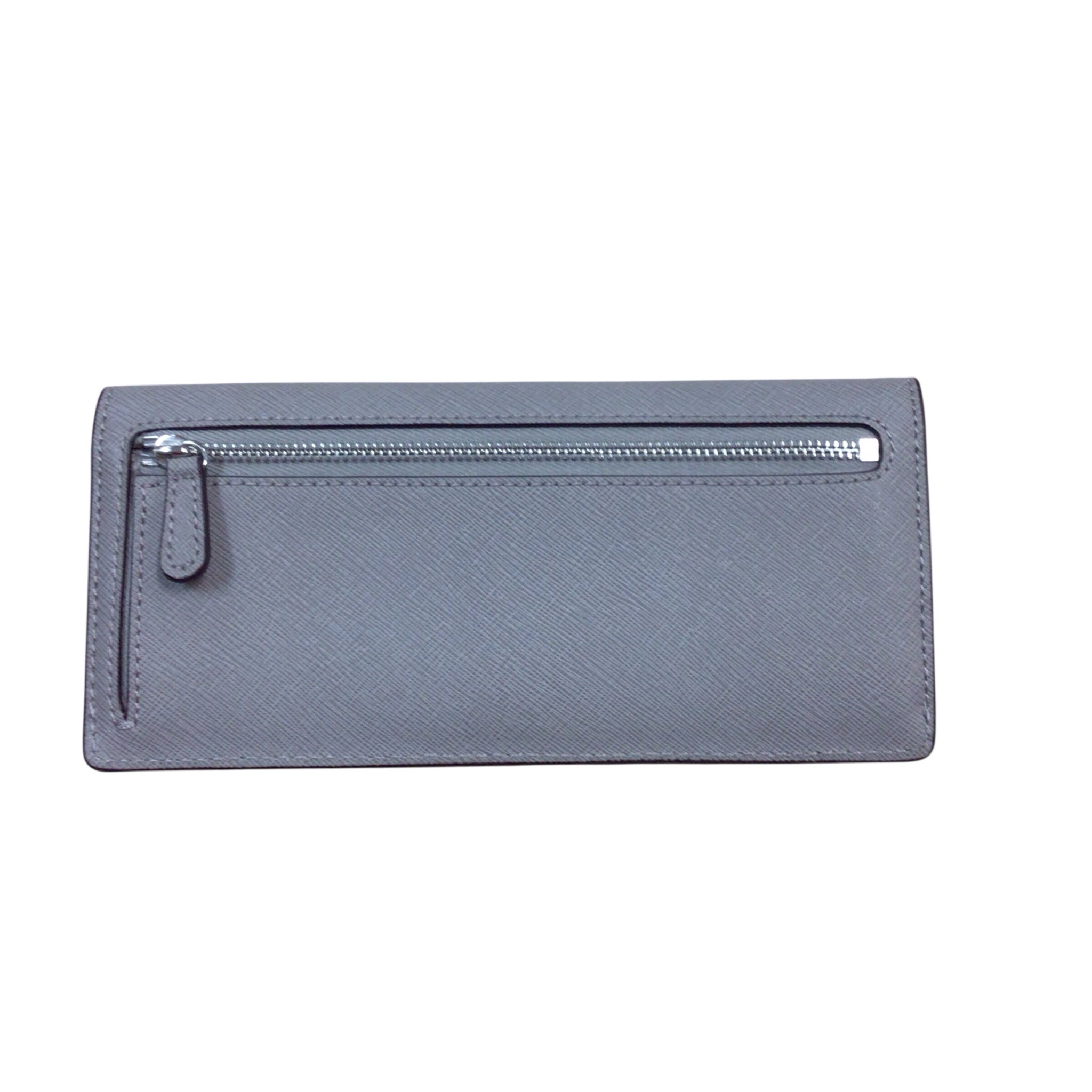 Michael Kors "Jet Set" Saffiano Gray Leather Fold-Over Slim Wallet