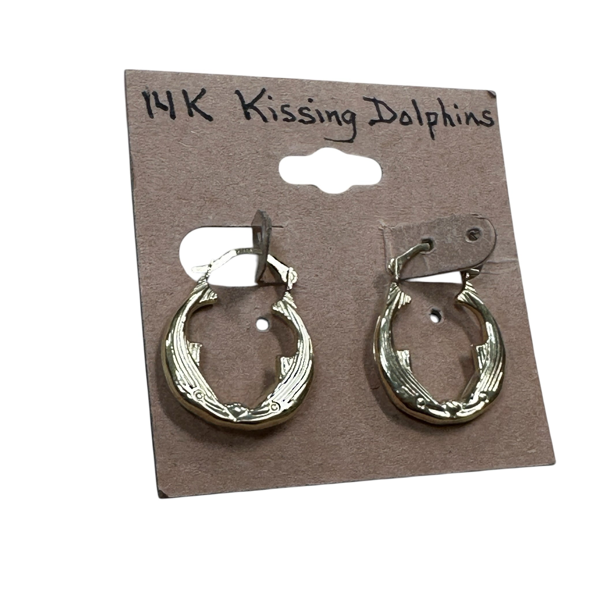 14K Gold Kissing Dolphin Hoop Earrings