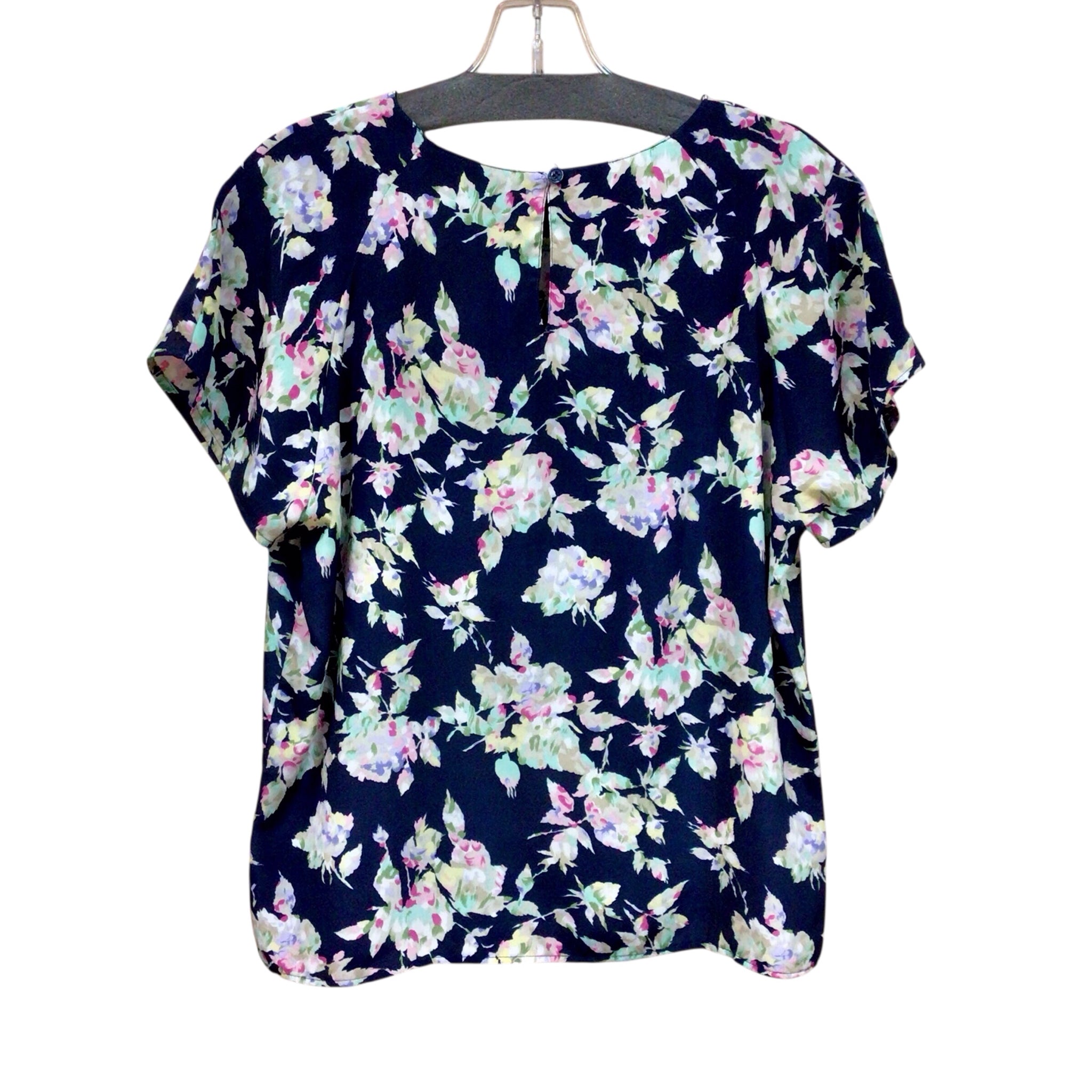 Impressions Navy Floral Short Sleeve Top Size Large