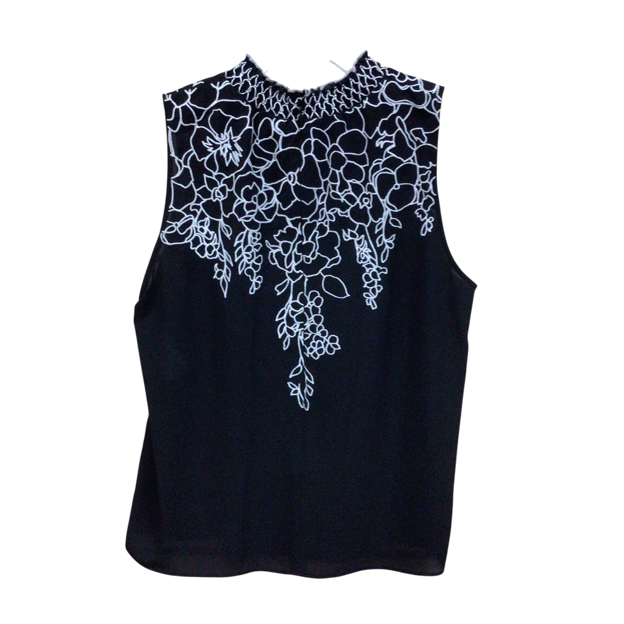 White House Black Market Black Sleeveless Embroidered Top Size Medium