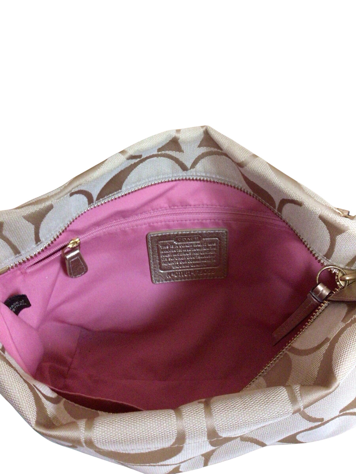 Coach F15068 East-West Hobo Gold & Tan Signature Shoulder Bag
