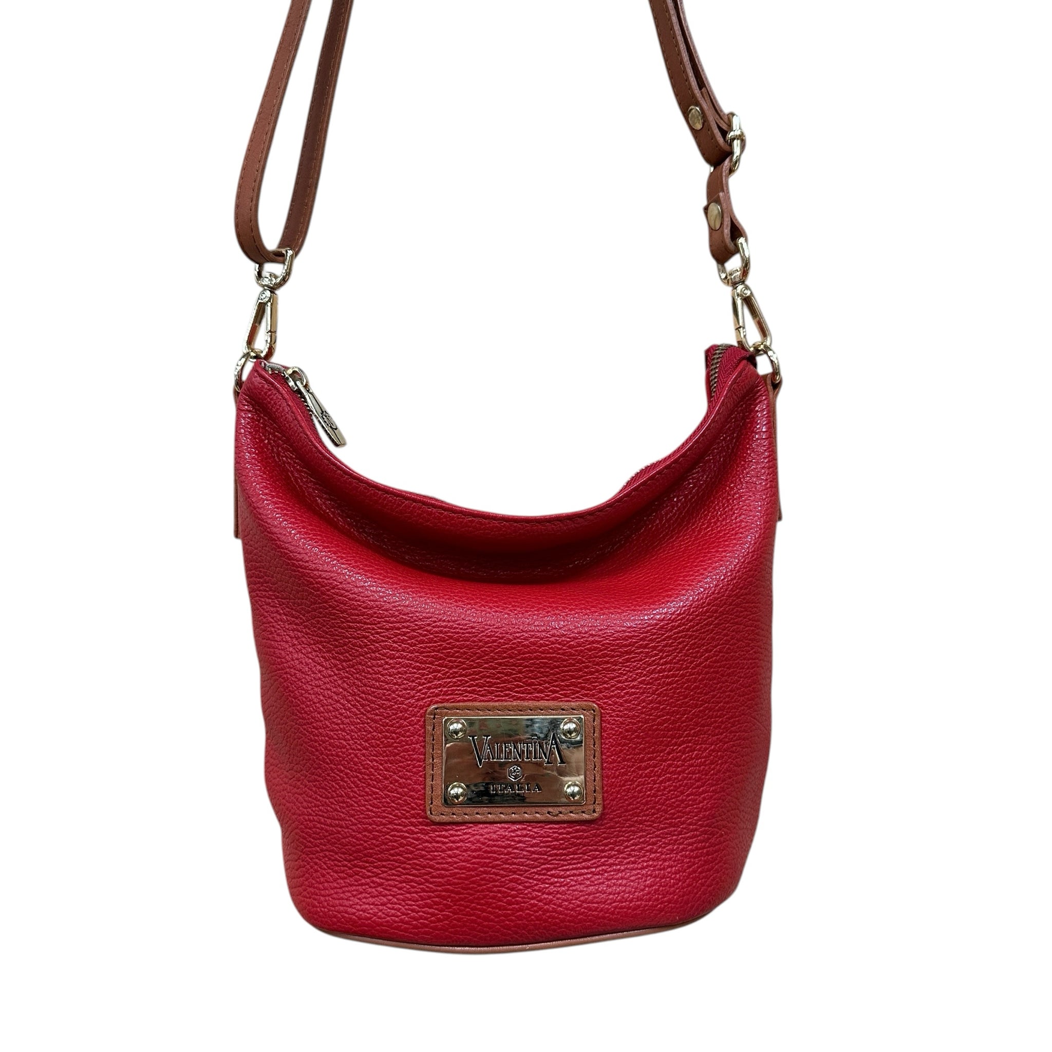 Valentina Red Italian Leather Crossbody Bag