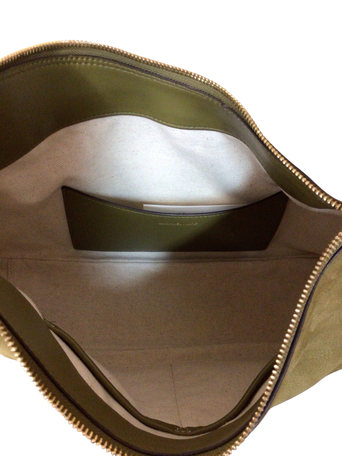 Michael Kors Green "Nolita" Nubuck Convertible Leather Trim Shoulder Bag