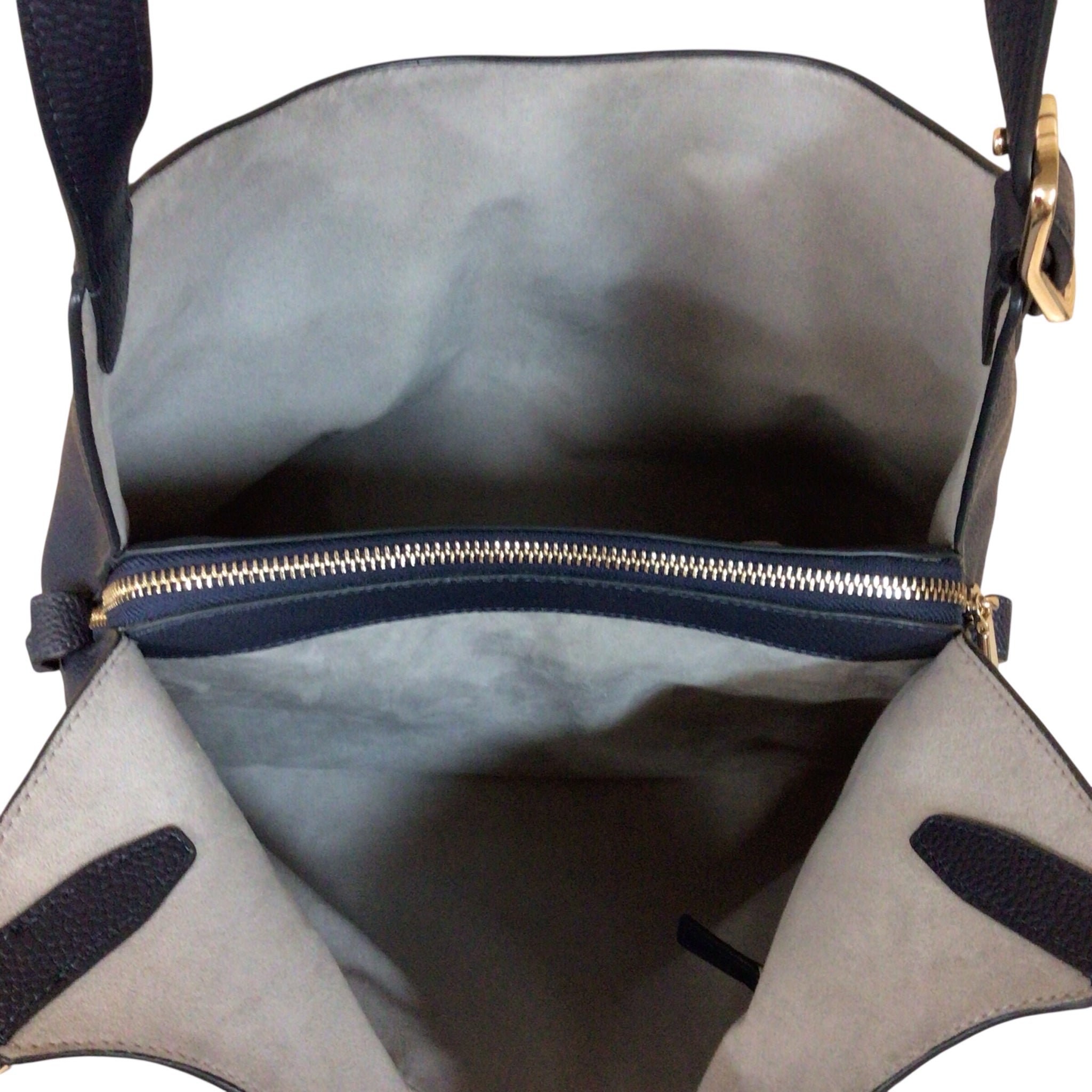Kate Spade "Deco" Large Navy Pebbled Leather Shoulder Bag