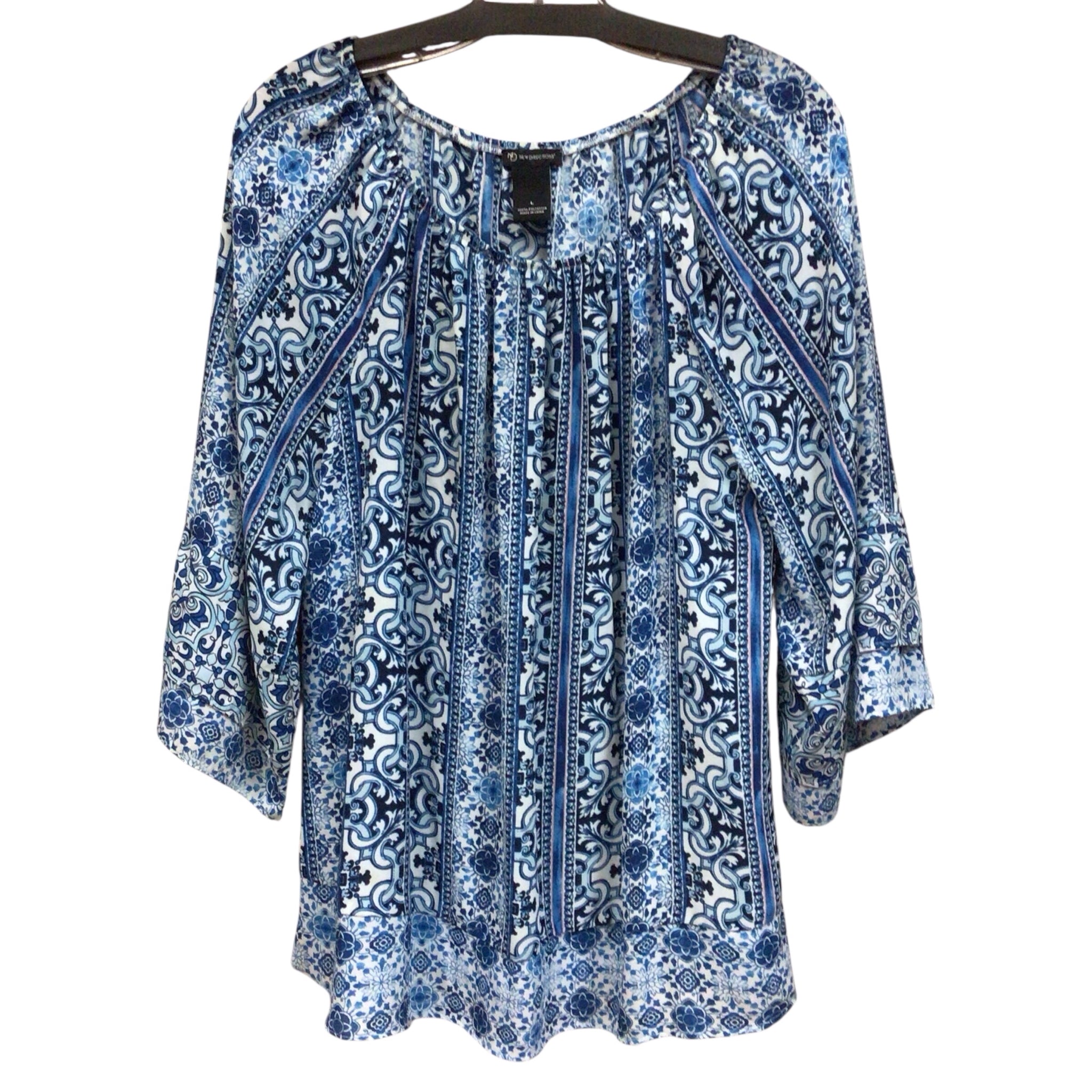New Directions Blue 3/4 Sleeve Top Size Large
