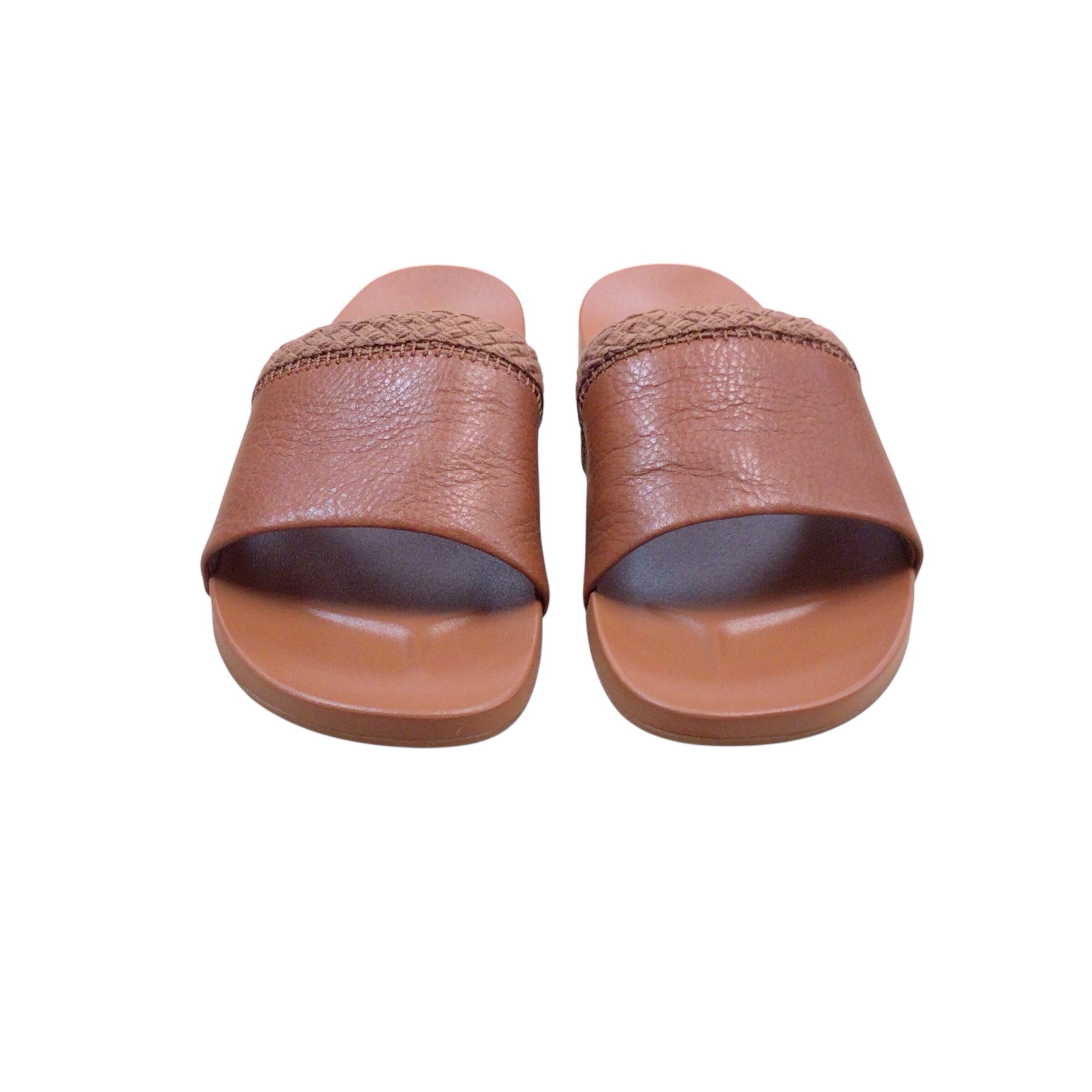 Olukai "Pakea" Brown Leather Slide Sandals Size 9W