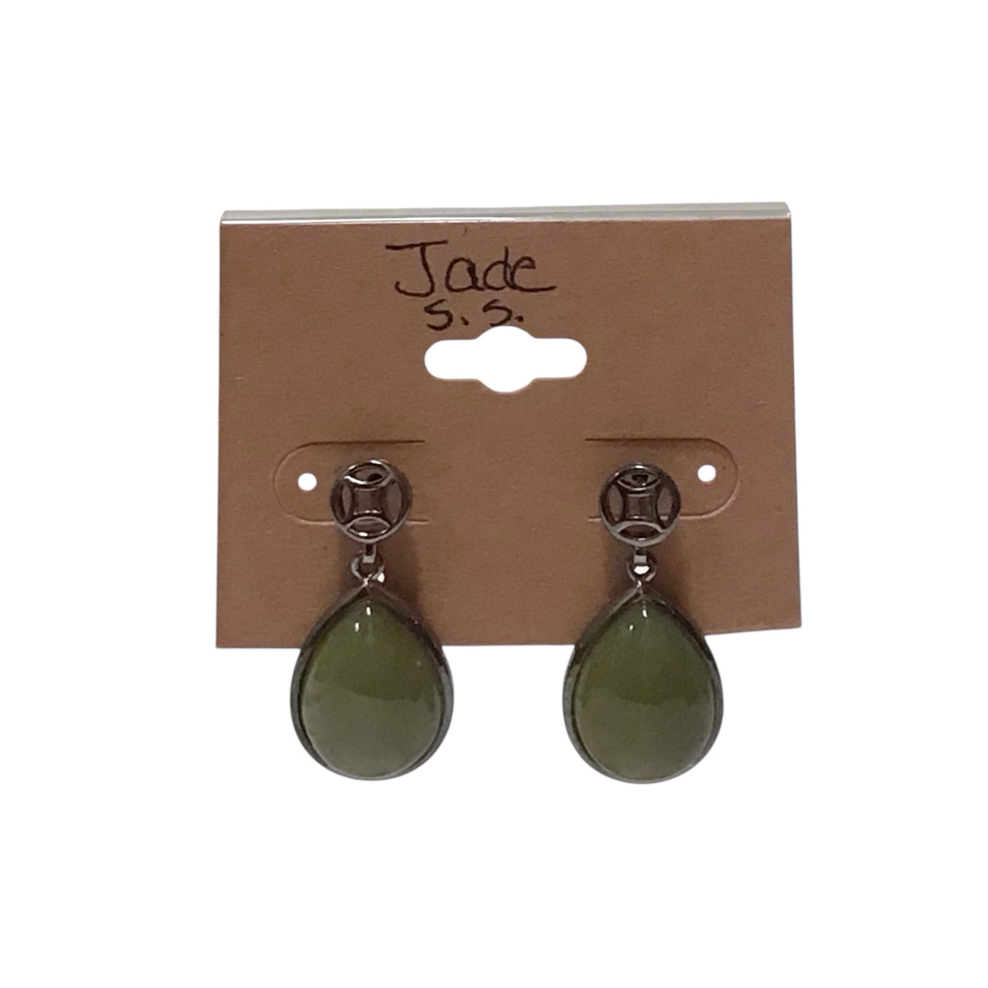 Green Jade Sterling Silver  Earrings Jadeite 925 Silver Vintage Post Earrings