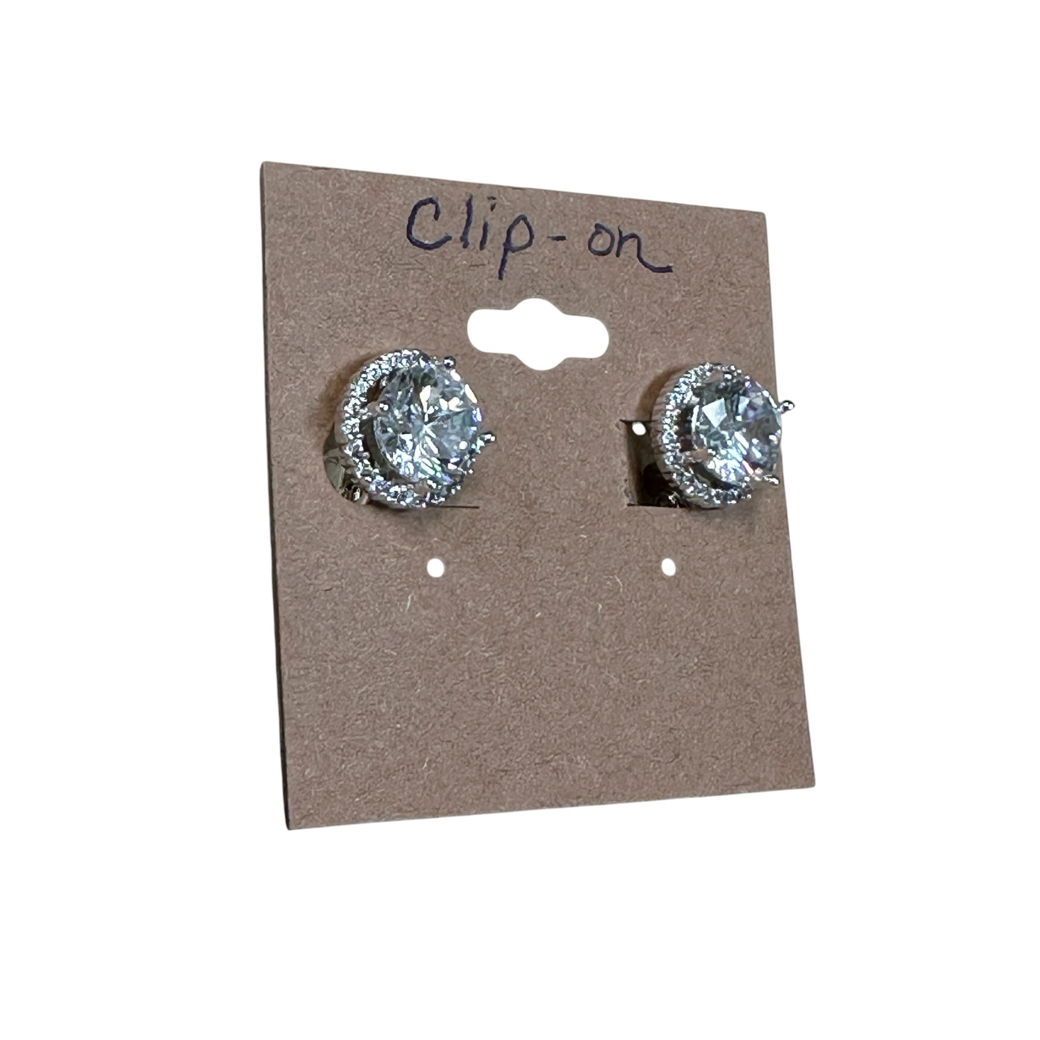 Silver Plated Cubic Zirconia Clip-on Post Earrings