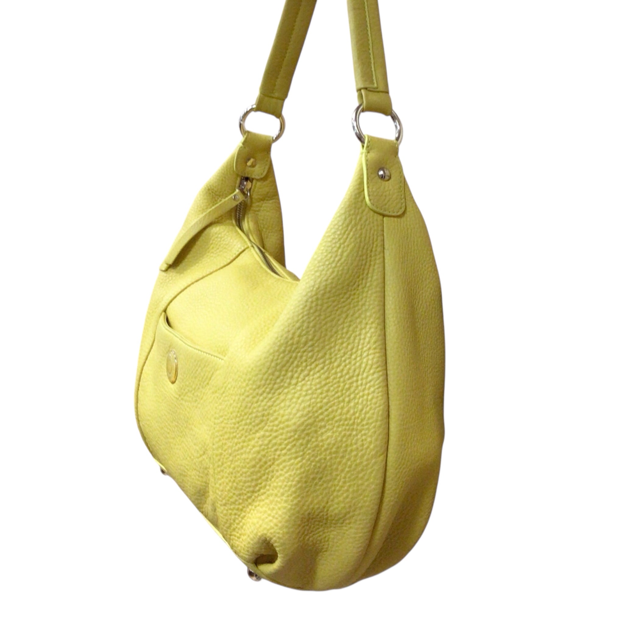 Isaac Mizrahi Yellow Pebbled Leather Hobo Shoulder Bag