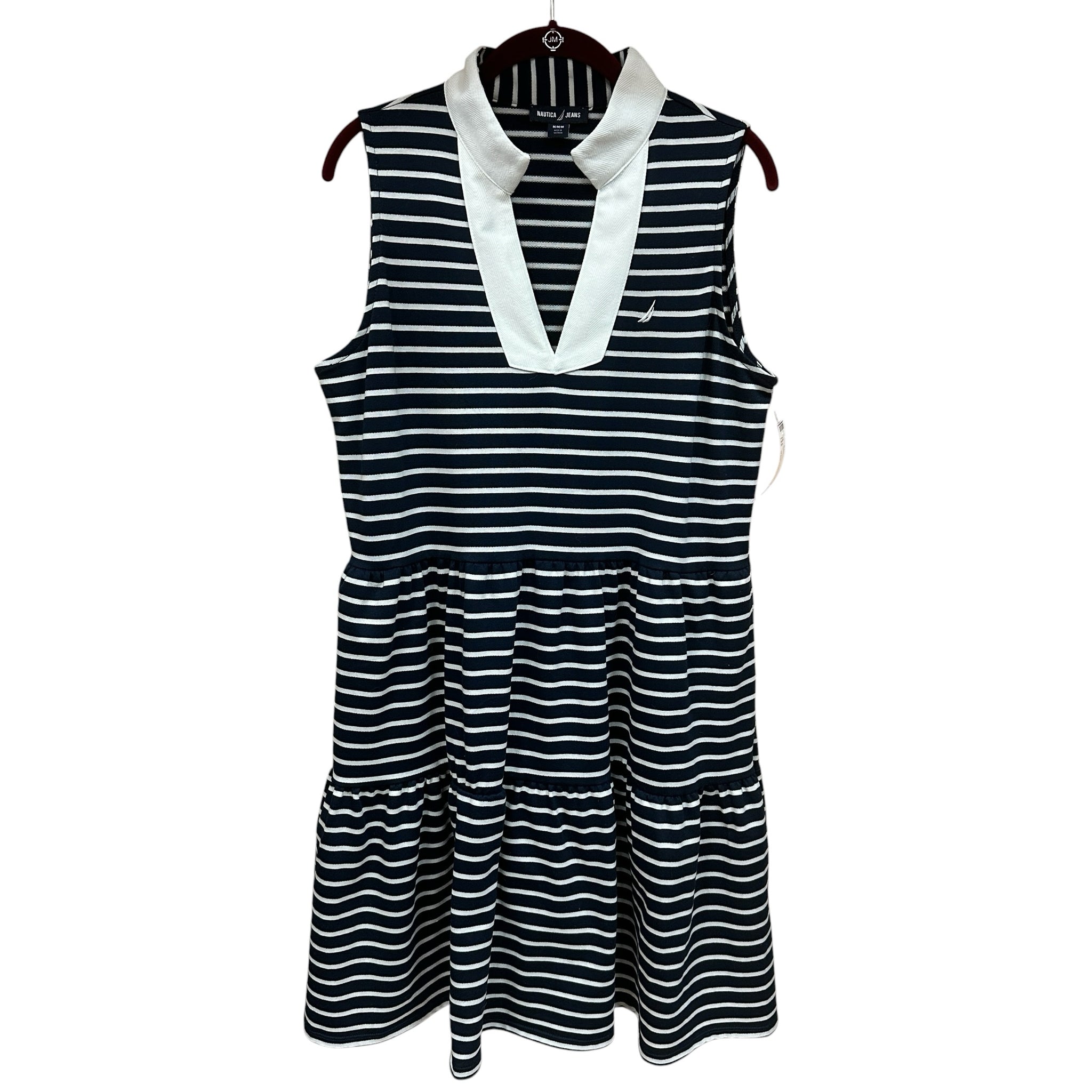 Nautica Size Medium V-Neck Striped Navy White Dress