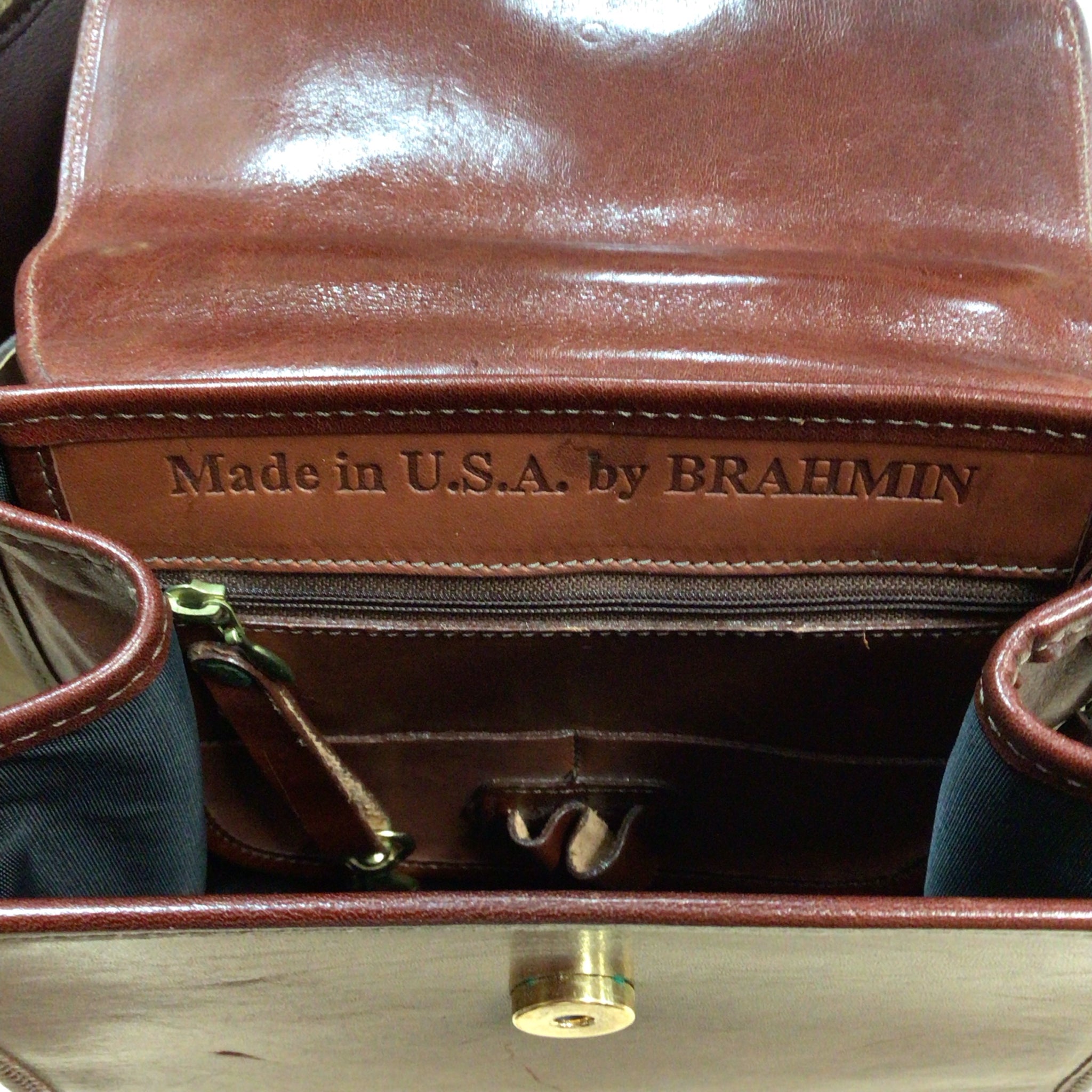 Brahmin Vintage Brown Leather Handbag w/ Tortoise Lucite Handle