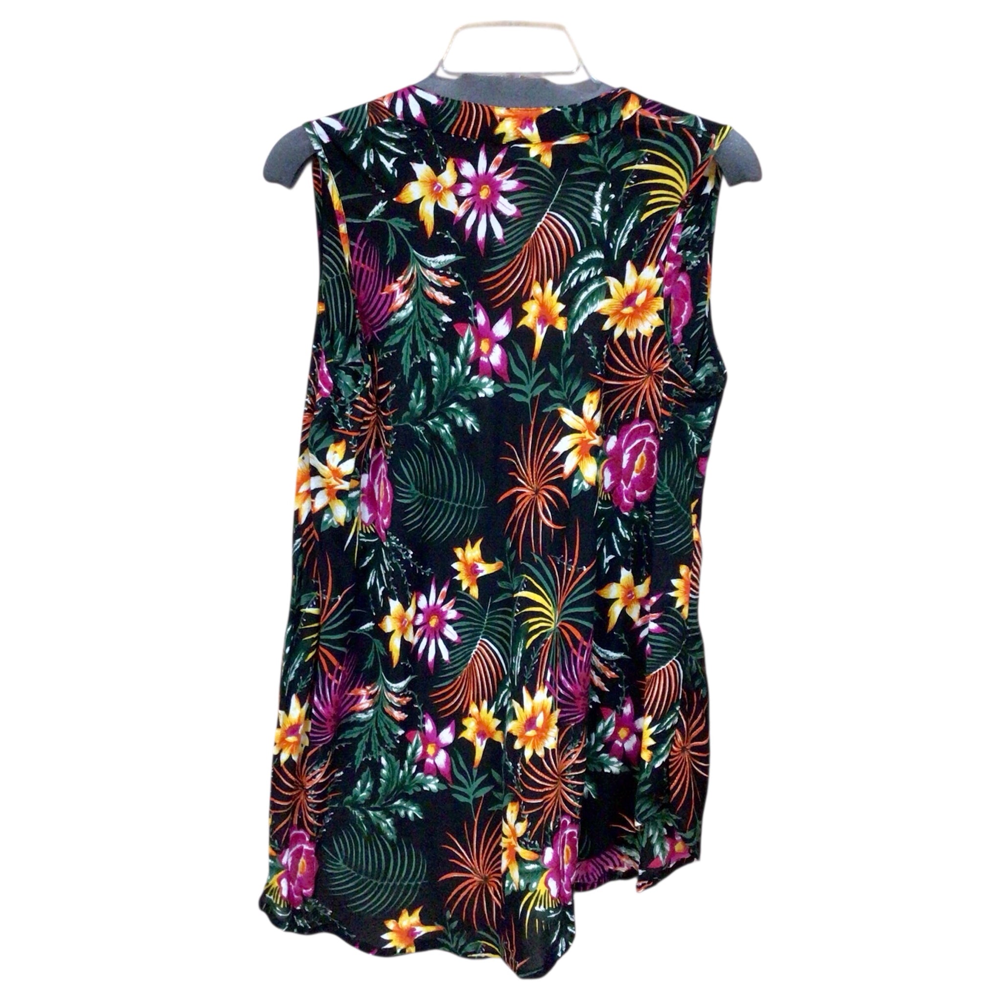 7 Islands Black Tropical Sleeveless Top Size Large