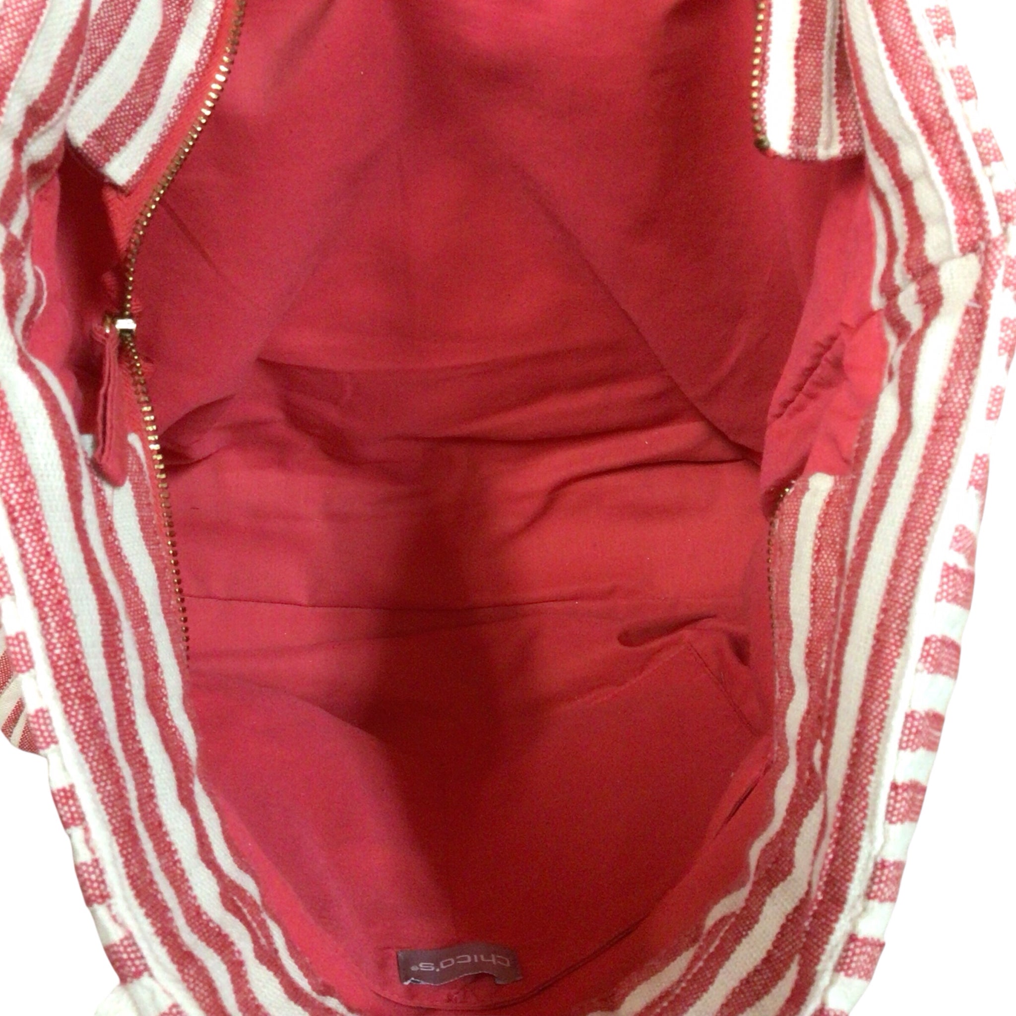 Chico's Red & White Embellished Canvas Tote