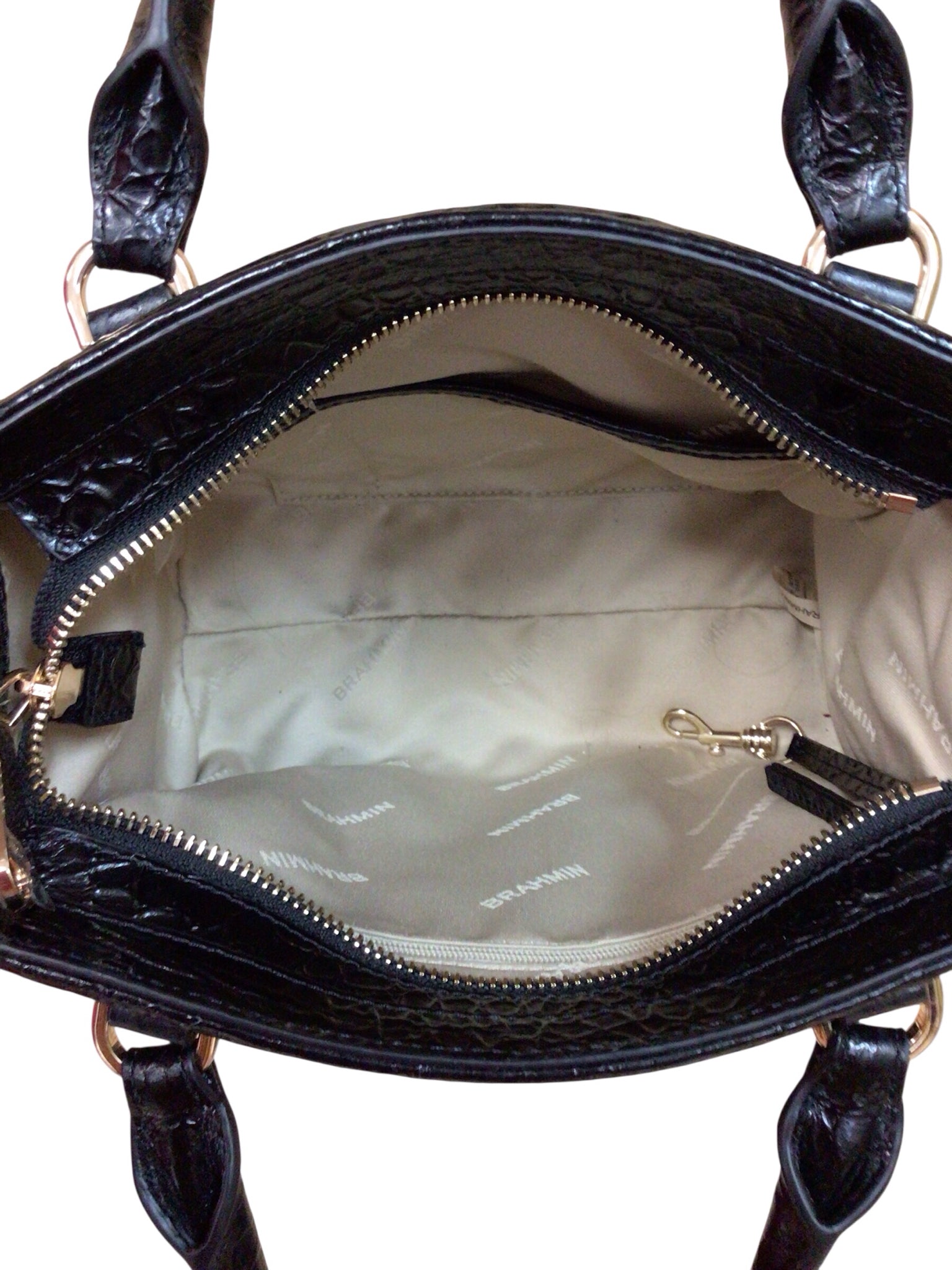 Brahmin "Cami" Black Croc-Embossed Leather Crossbody Satchel