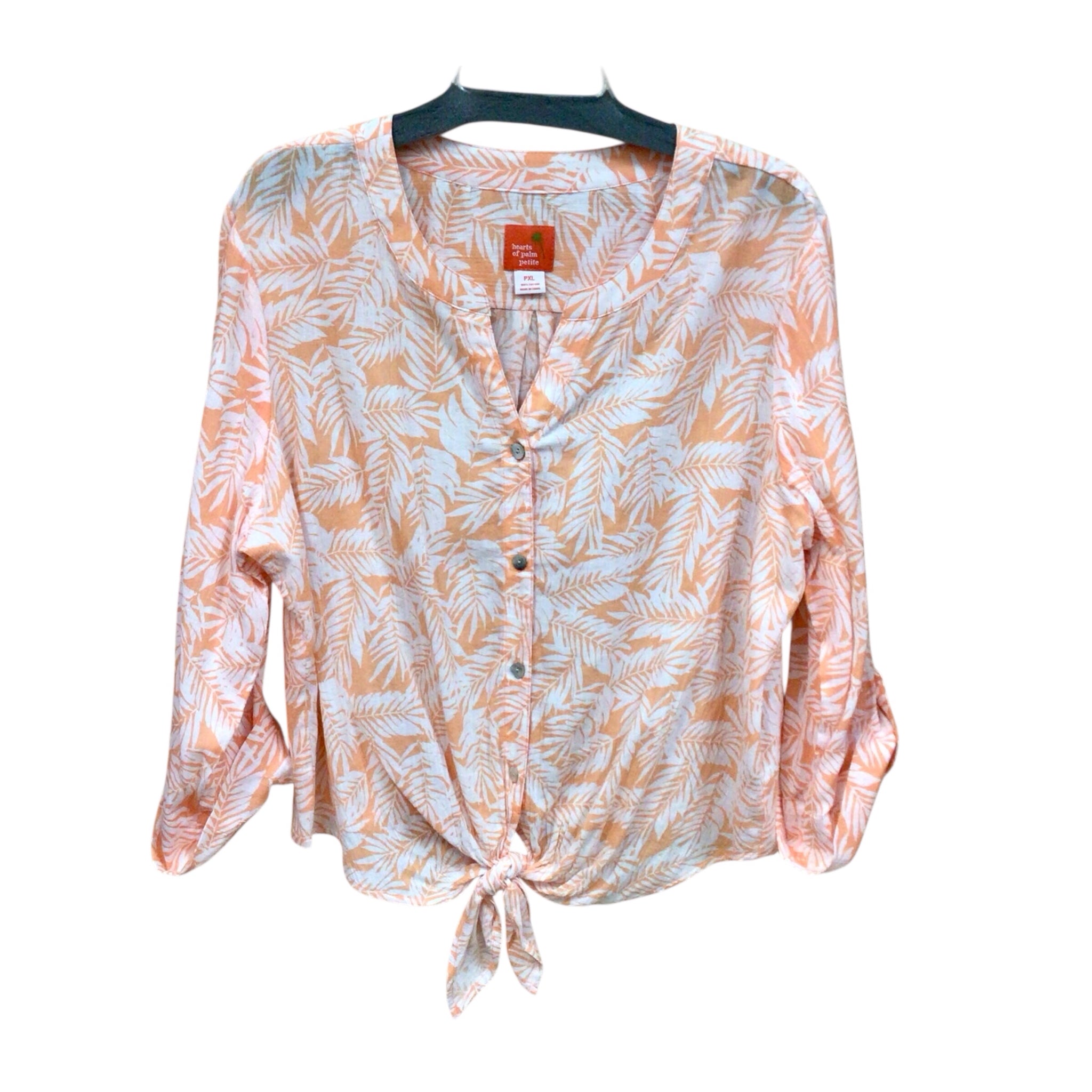 Hearts of Palm Orange & White Button Up Top Size PXL