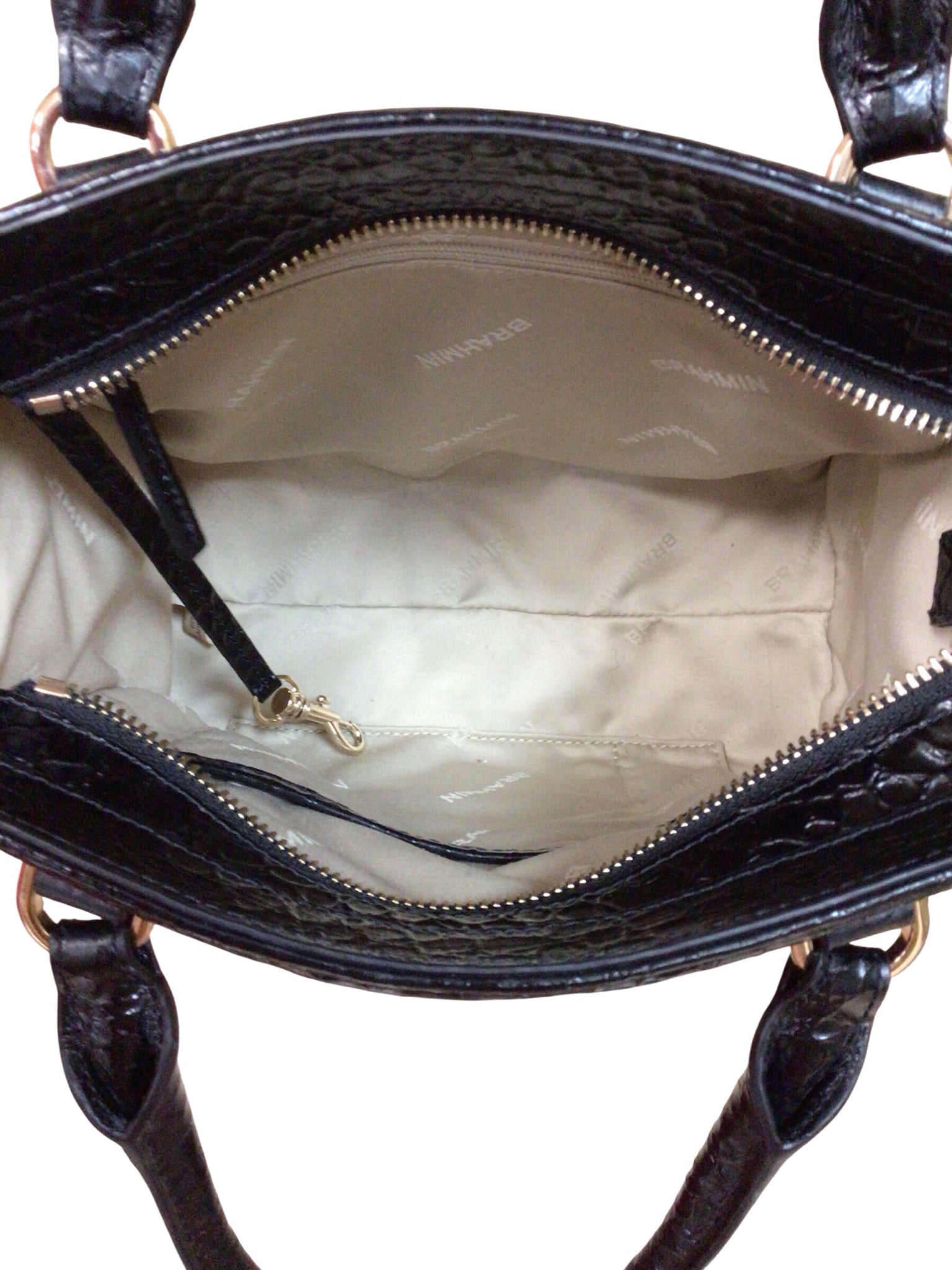Brahmin "Cami" Black Croc-Embossed Leather Crossbody Satchel