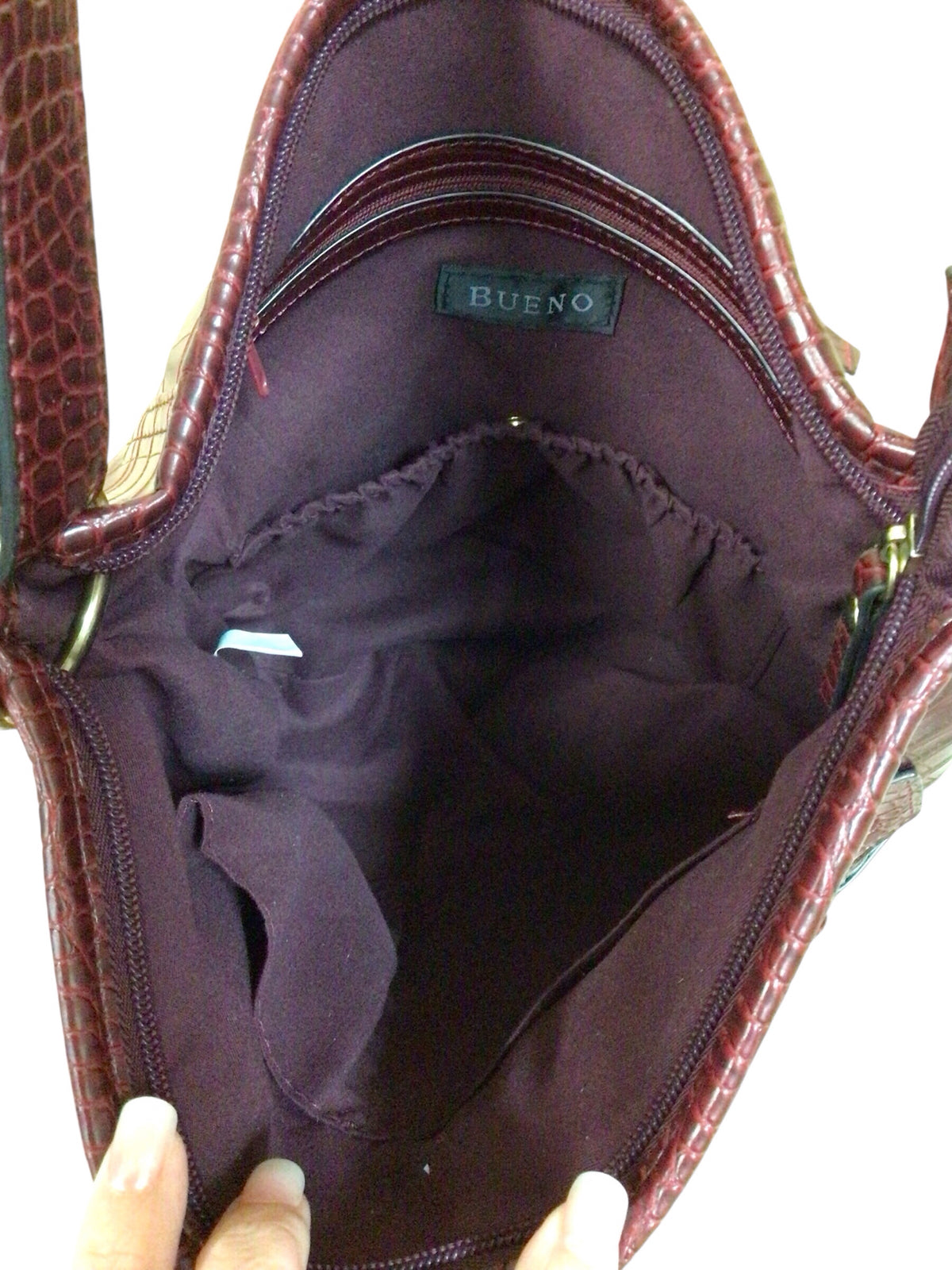 Bueno Burgundy Faux Croc-Embossed Shoulder Bag