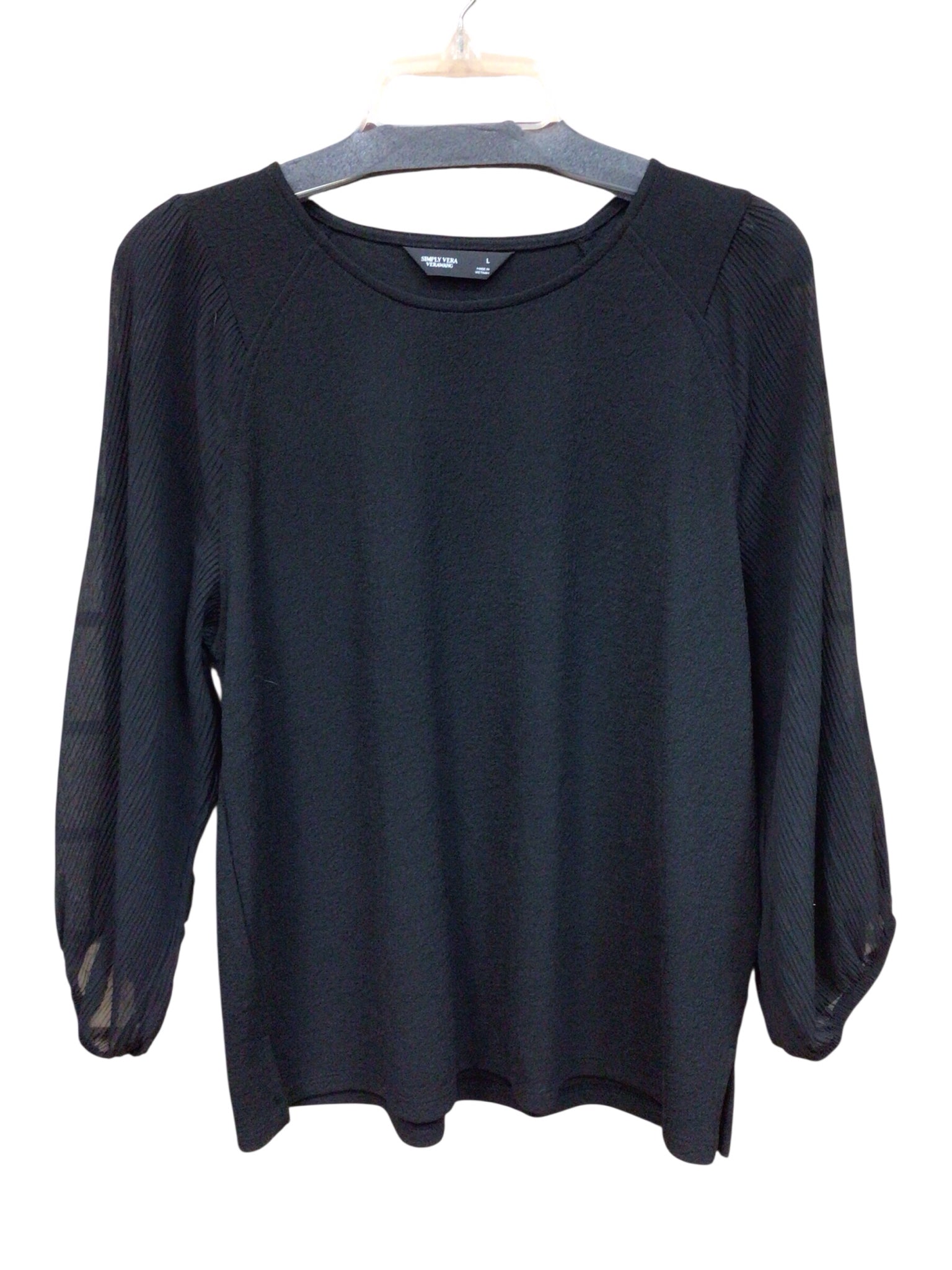 Simply Vera 3/4 Sleeve Black Top Size Large