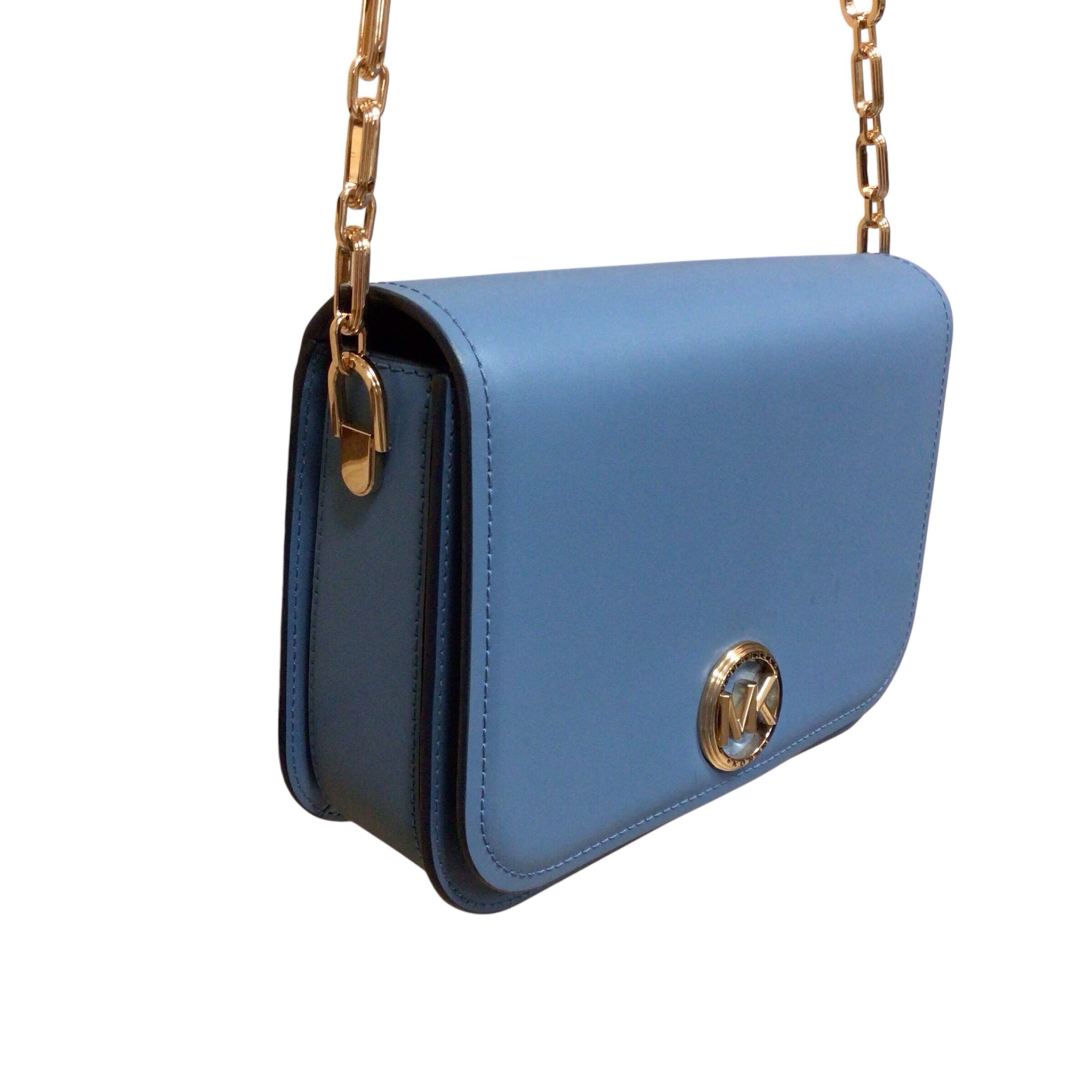 Michael Kors "Delancey" Light Blue Leather Crossbody Bag