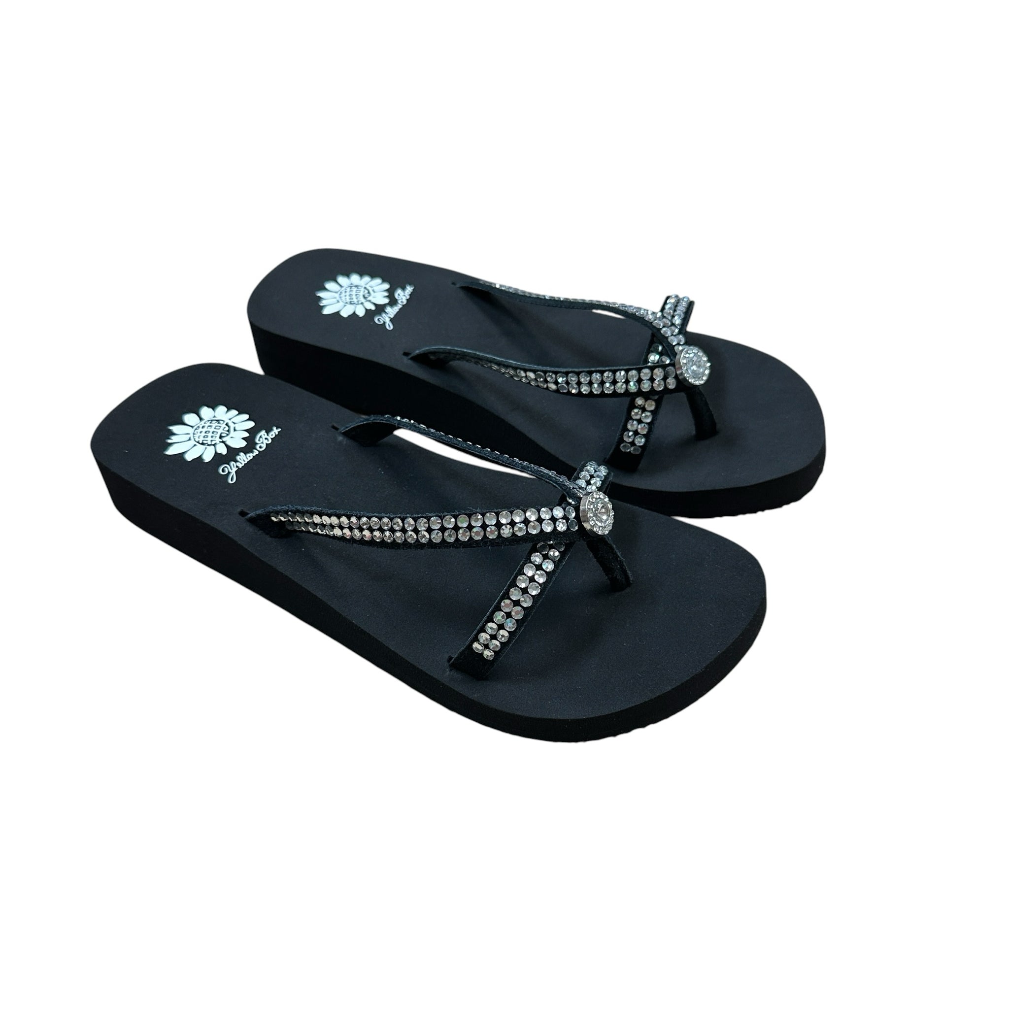Yellow Box Size 7 Black Embellished Jazel Thong Sandals