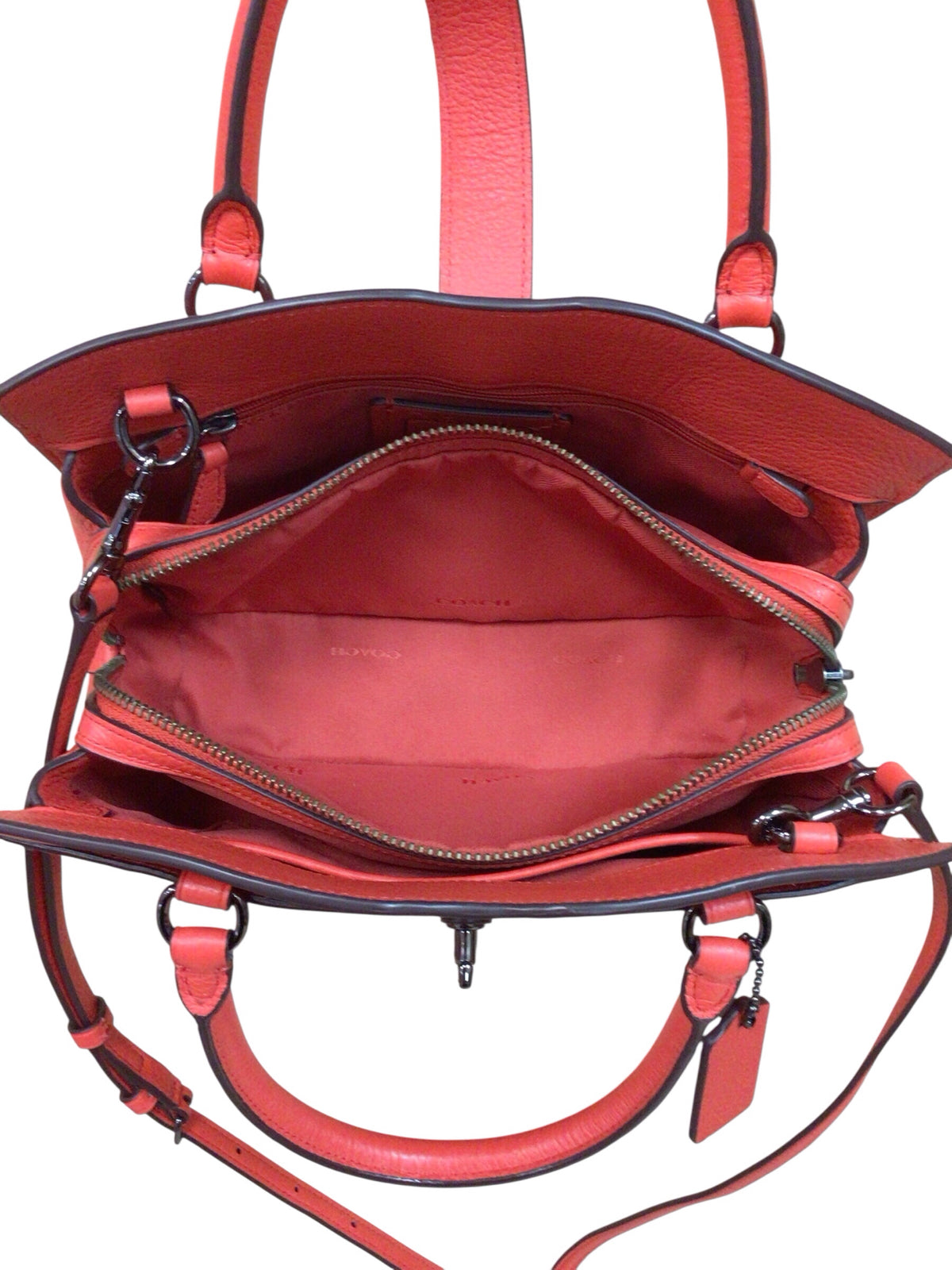 Coach 37779 "Mercer 24" Coral Red Leather Satchel Crossbody Bag